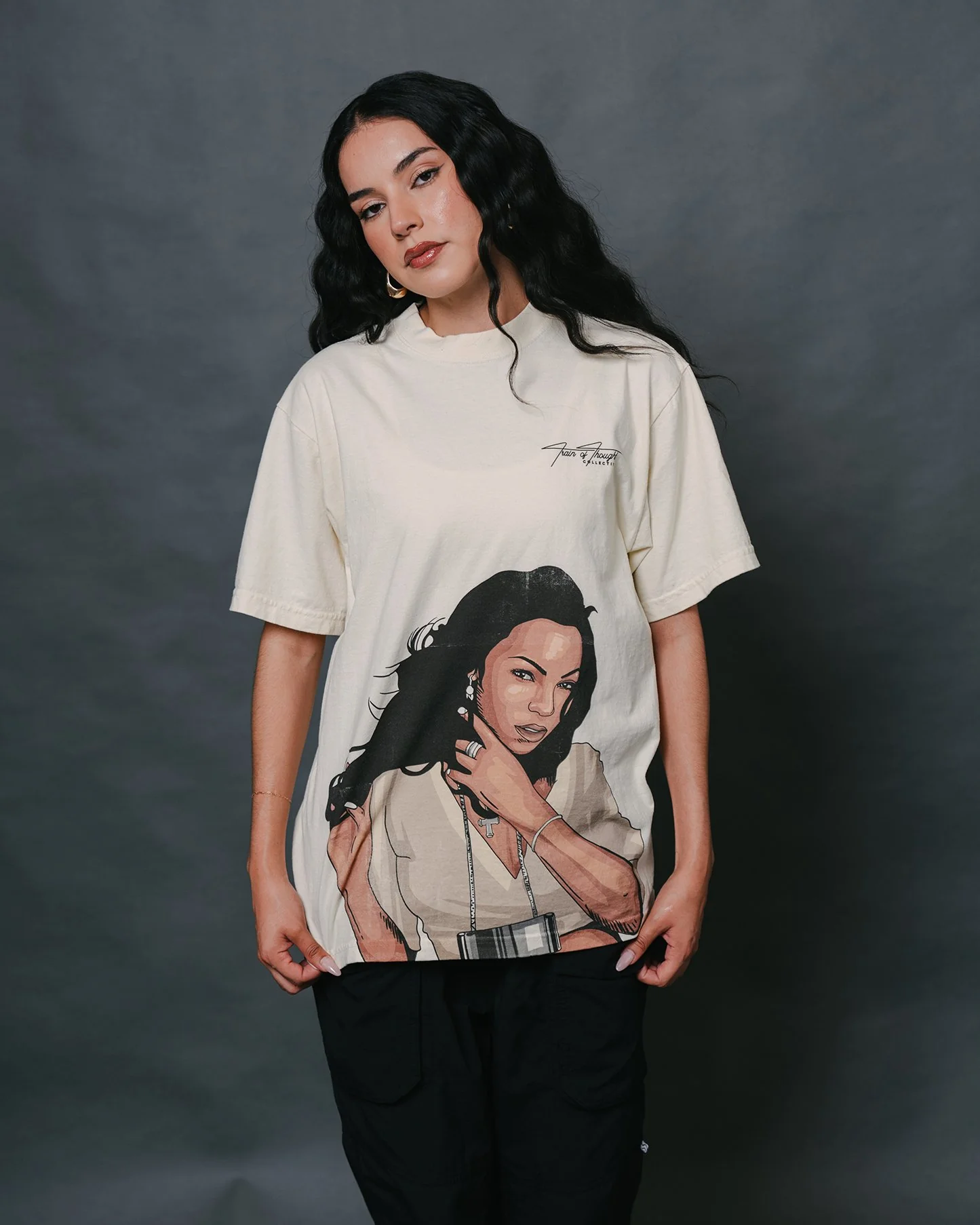 Ashanti Big Face Oversized Cream Tee - Image 3