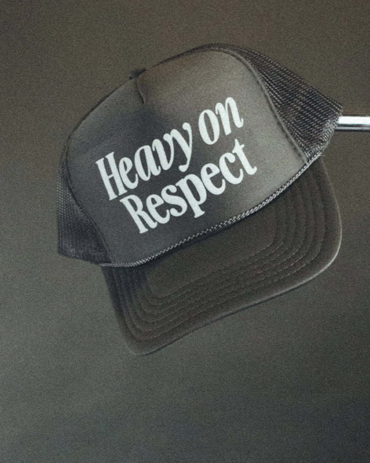 Heavy On Respect Charcoal 5 Panel Trucker Hat - Image 2