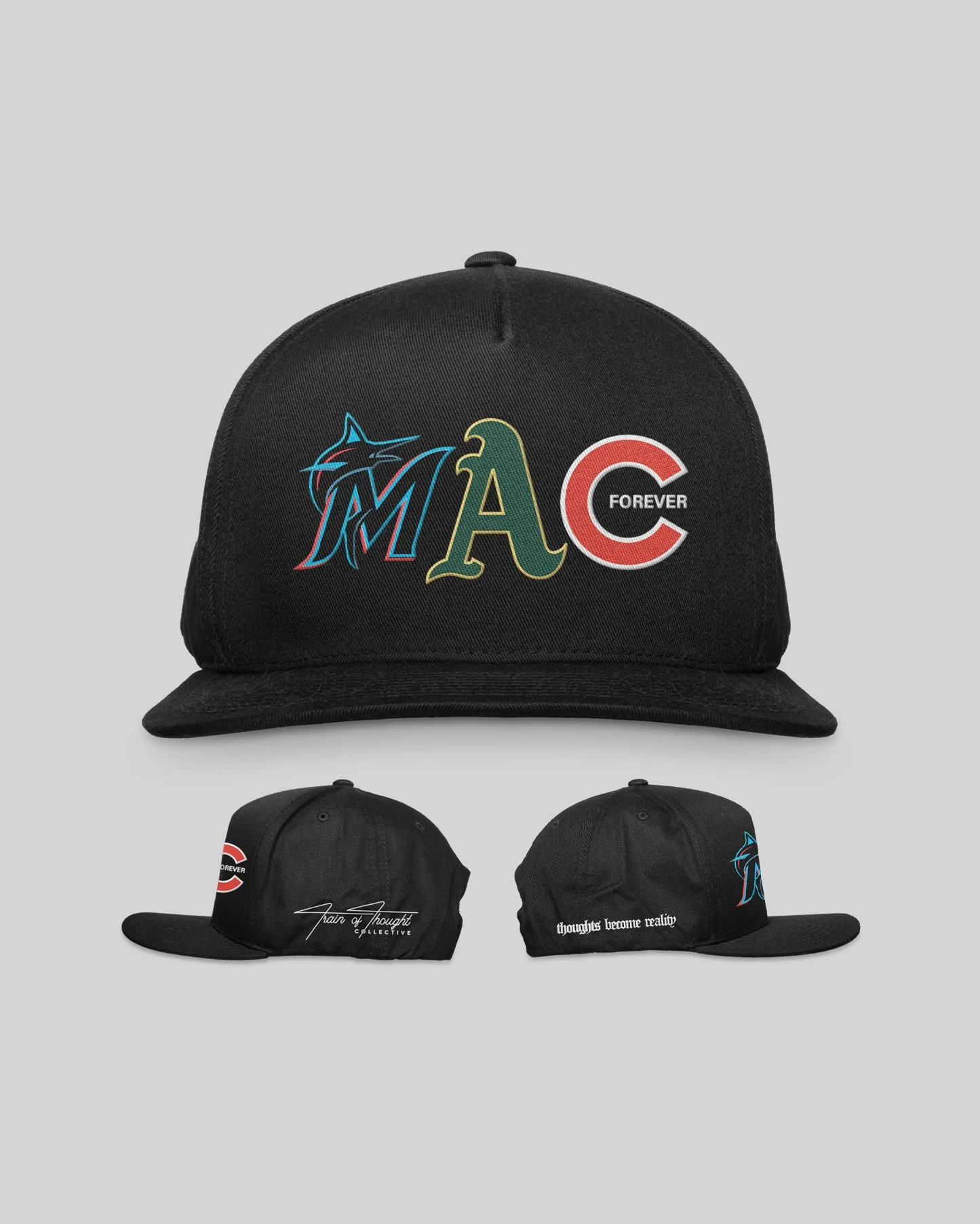 Forever Mac 5 Panel Mid Profile Black Snapback