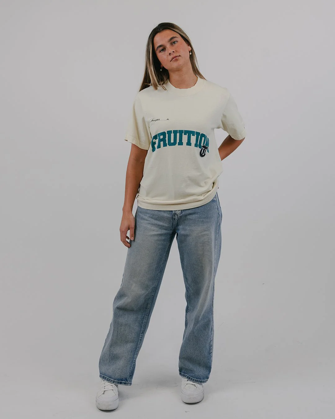 Fruition Applique Oversized Cream Tee - Image 2