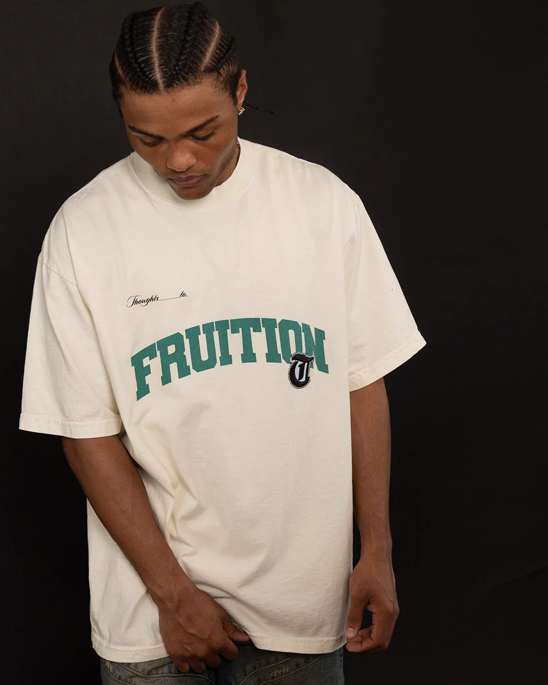 Fruition Applique Oversized Cream Tee - Image 3