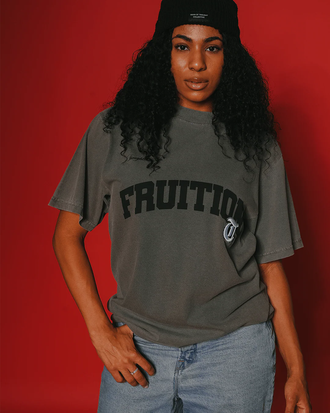 Fruition V2 Applique Oversized Cement Tee - Image 4