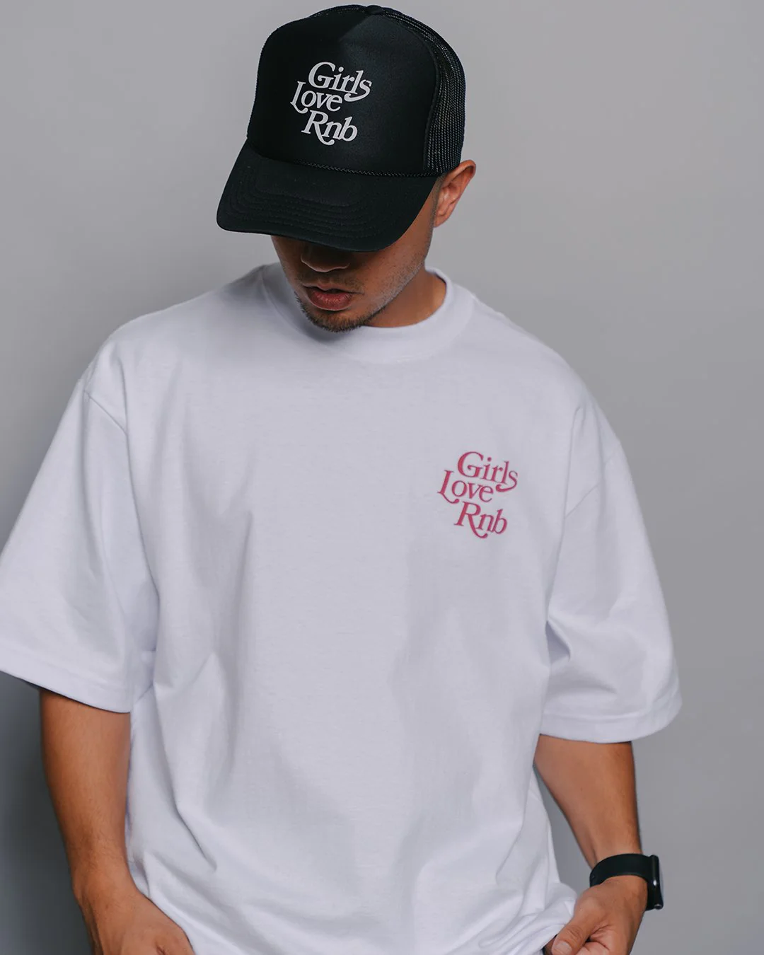 Girls Love RnB Black 5 Panel Trucker Hat - Image 4