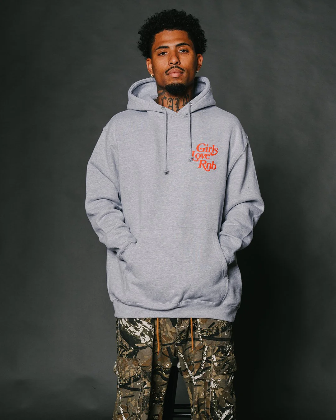Girls Love Rnb Heather Grey Hoodie - Image 4