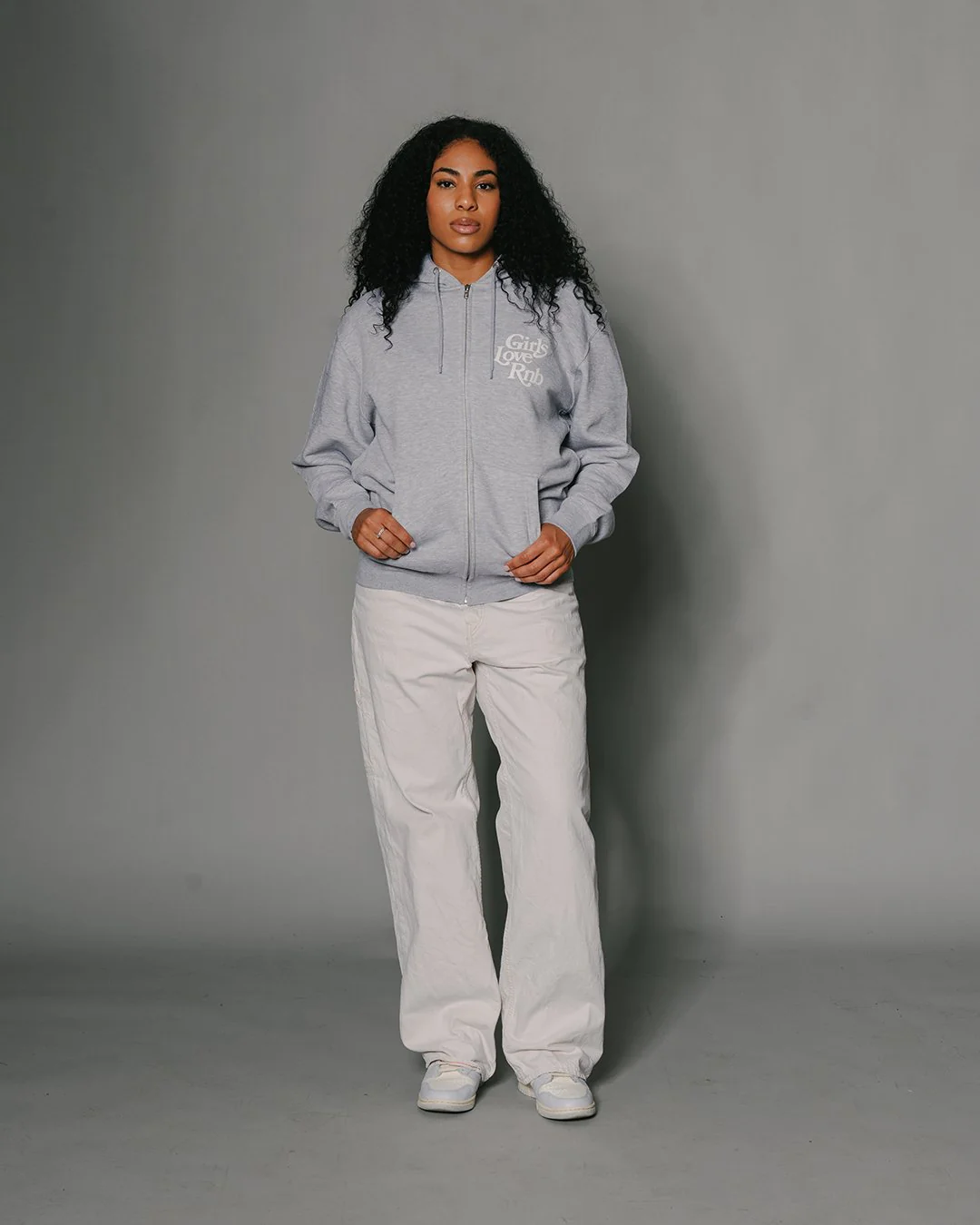 Girls Love Rnb V3 Full Zip Heather Grey Hoodie - Image 3