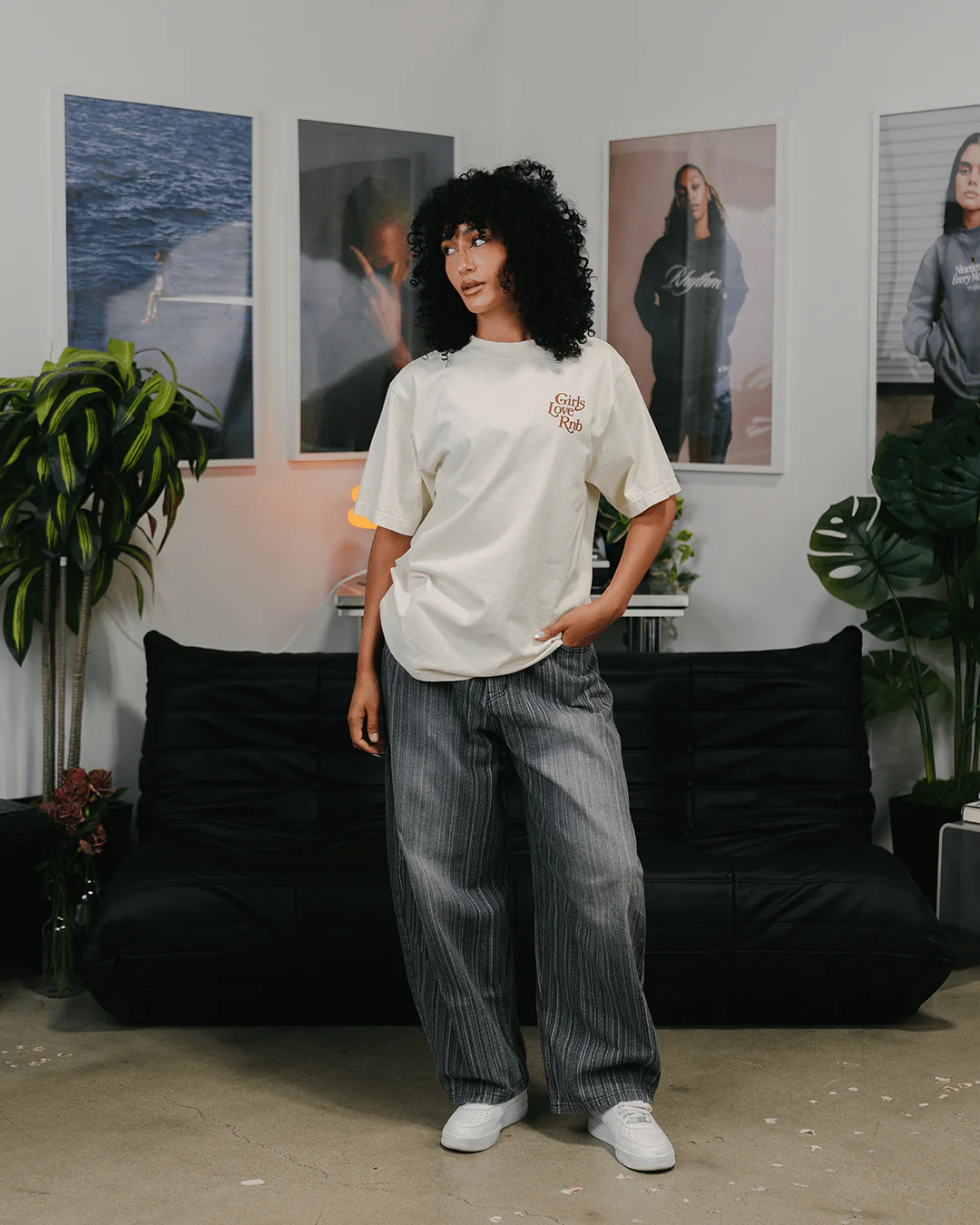Girls Love Rnb Oversized Cream Tee - Image 3