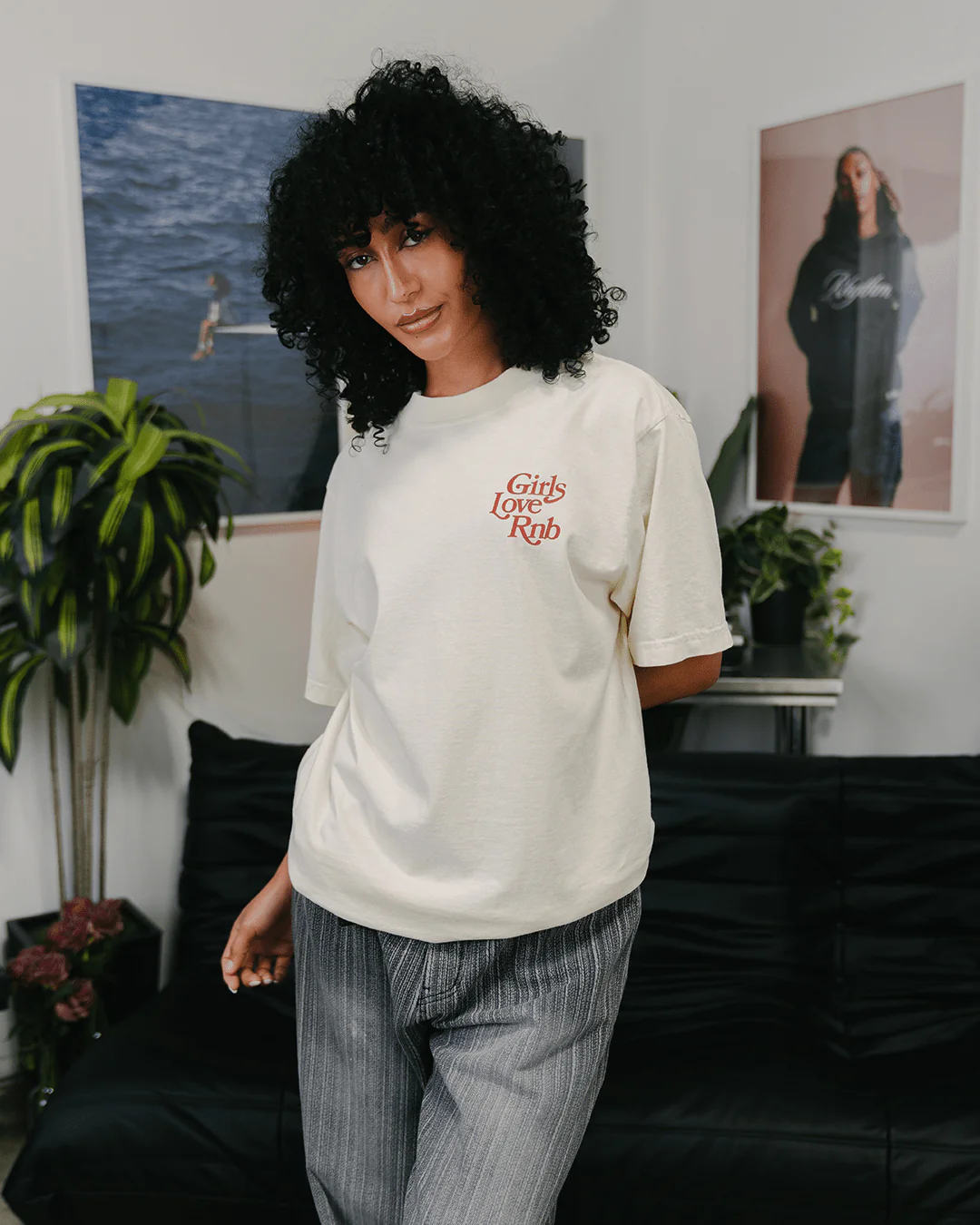 Girls Love Rnb Oversized Cream Tee - Image 5