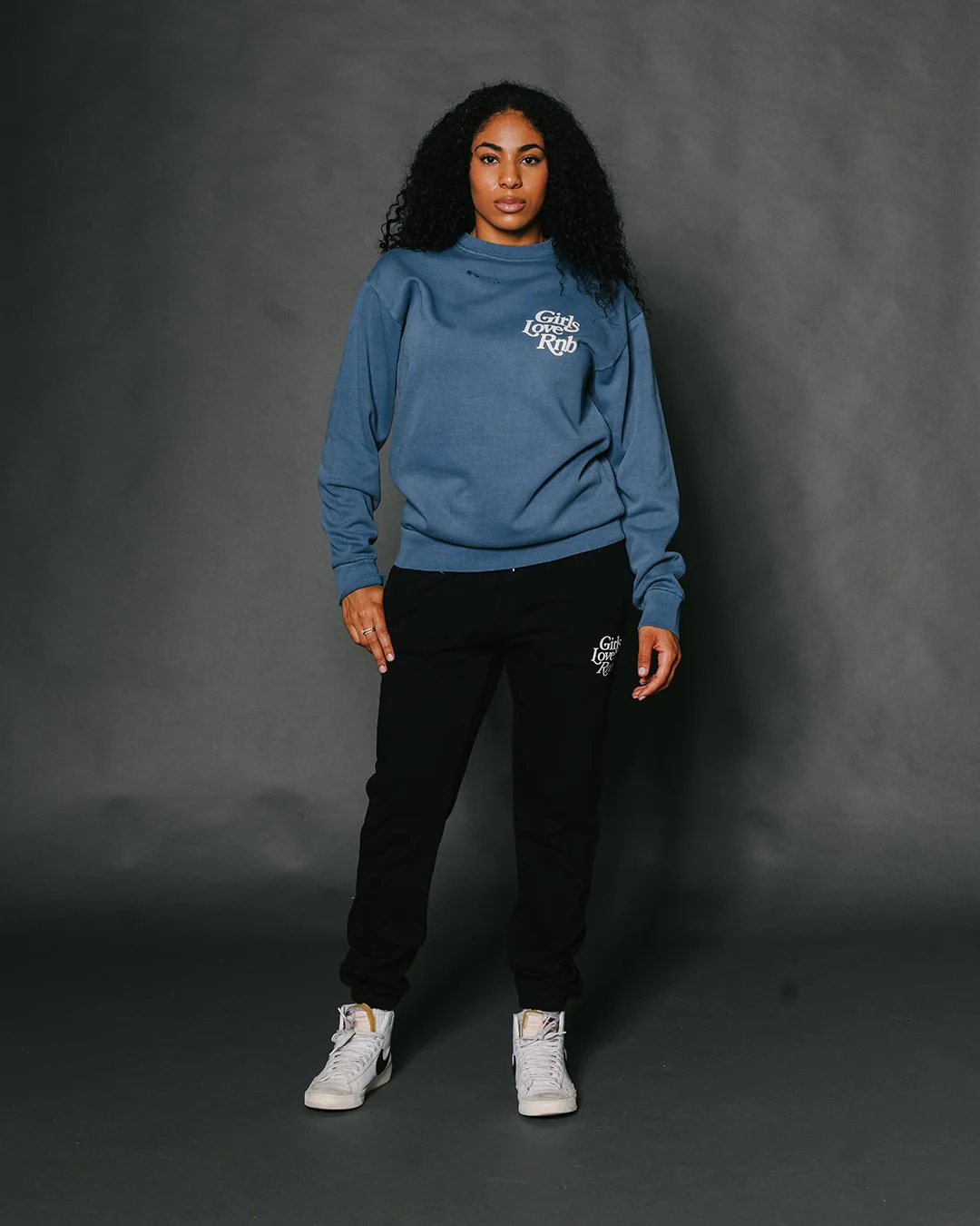 Girls Love Rnb Pebble Blue Crewneck Sweatshirt - Image 4