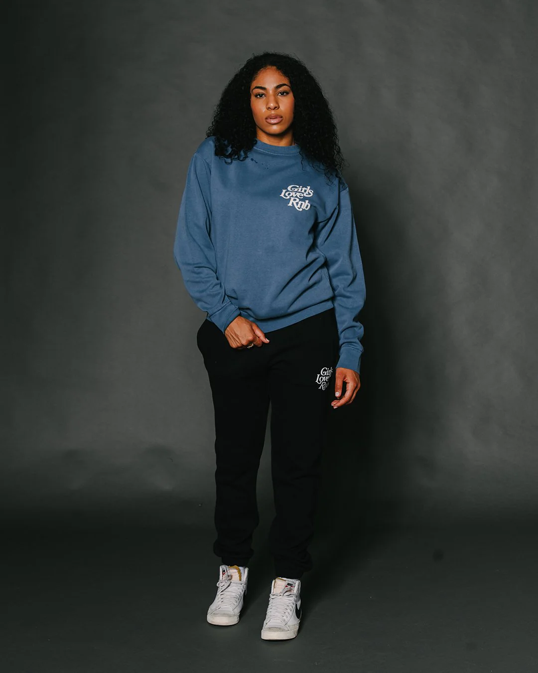 Girls Love Rnb Pebble Blue Crewneck Sweatshirt - Image 7