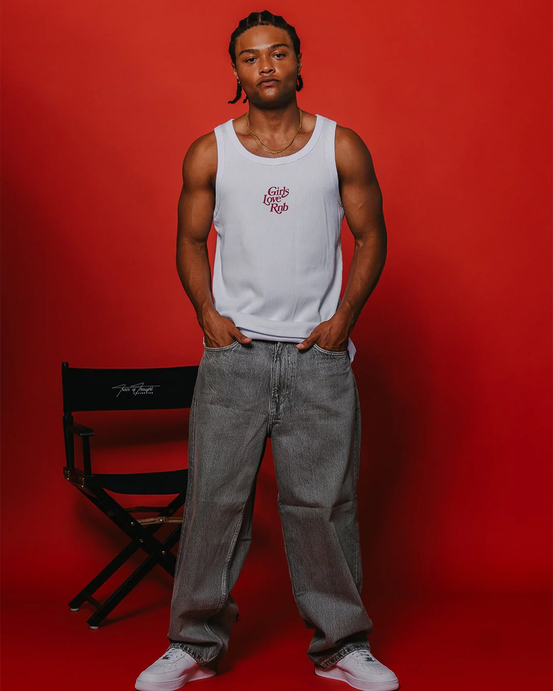 Girls Love Rnb V2 White Men's Ribbed Tank Top - Image 5