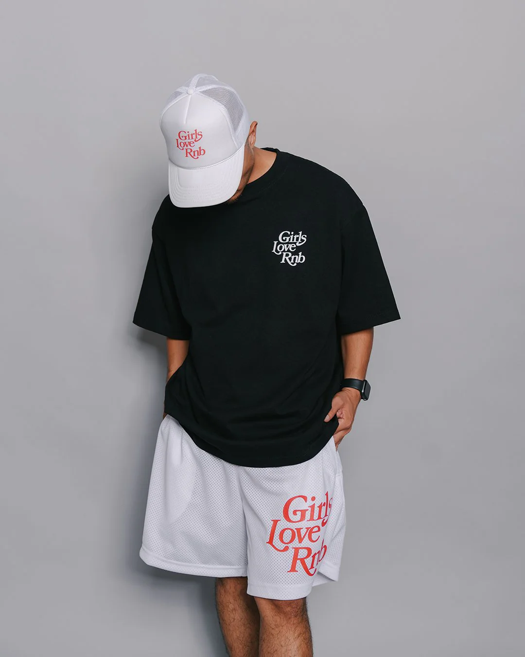 Girls Love Rnb White 5 Panel Trucker Hat - Image 4