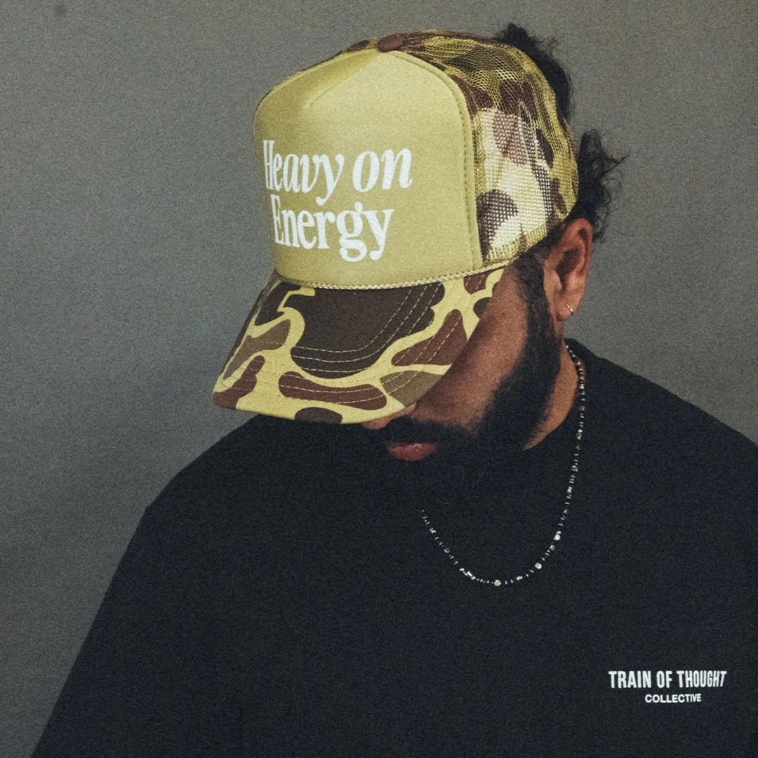 Heavy On Energy Camo 5 Panel Trucker Hat - Image 3