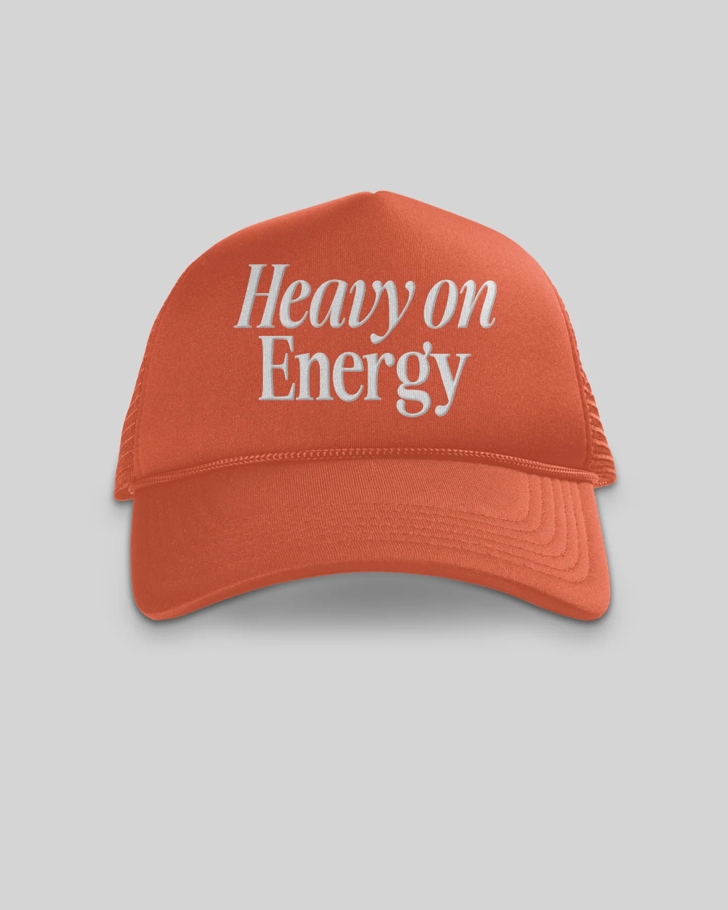 Heavy On Energy Orange 5 Panel Trucker Hat