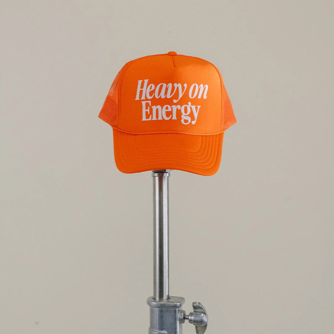 Heavy On Energy Orange 5 Panel Trucker Hat - Image 4