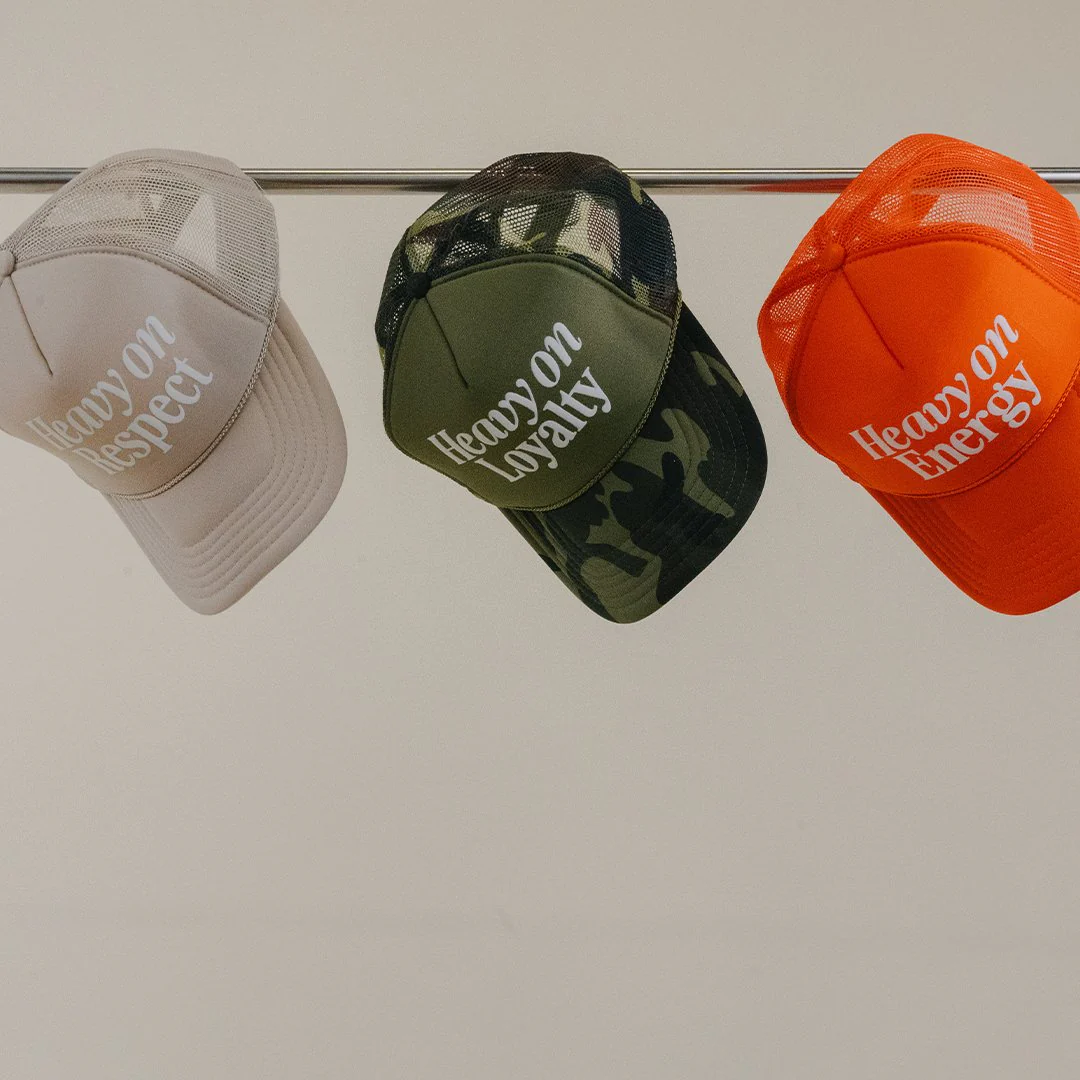 Heavy On Energy Orange 5 Panel Trucker Hat - Image 5