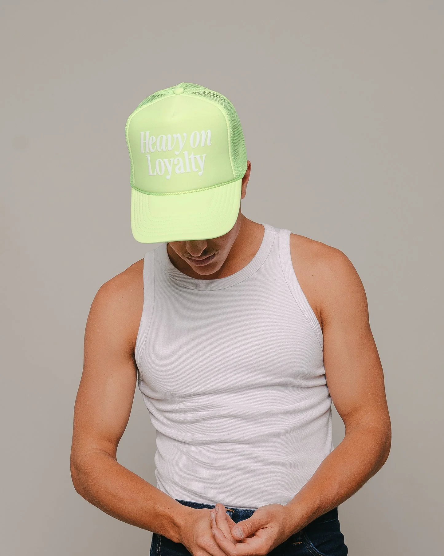 Heavy On Loyalty Neon Green 5 Panel Trucker Hat - Image 2