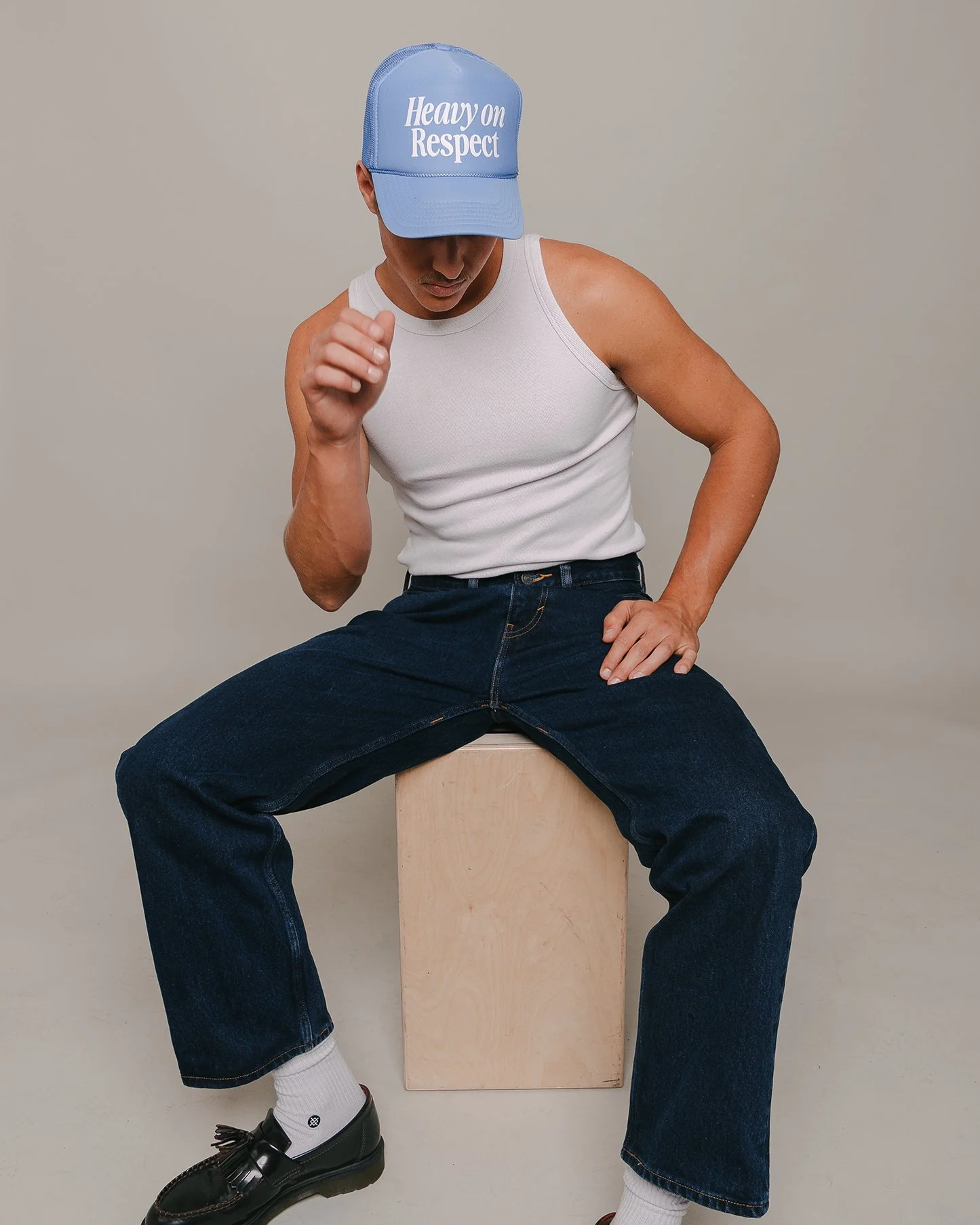 Heavy On Respect Blue 5 Panel Trucker Hat - Image 3