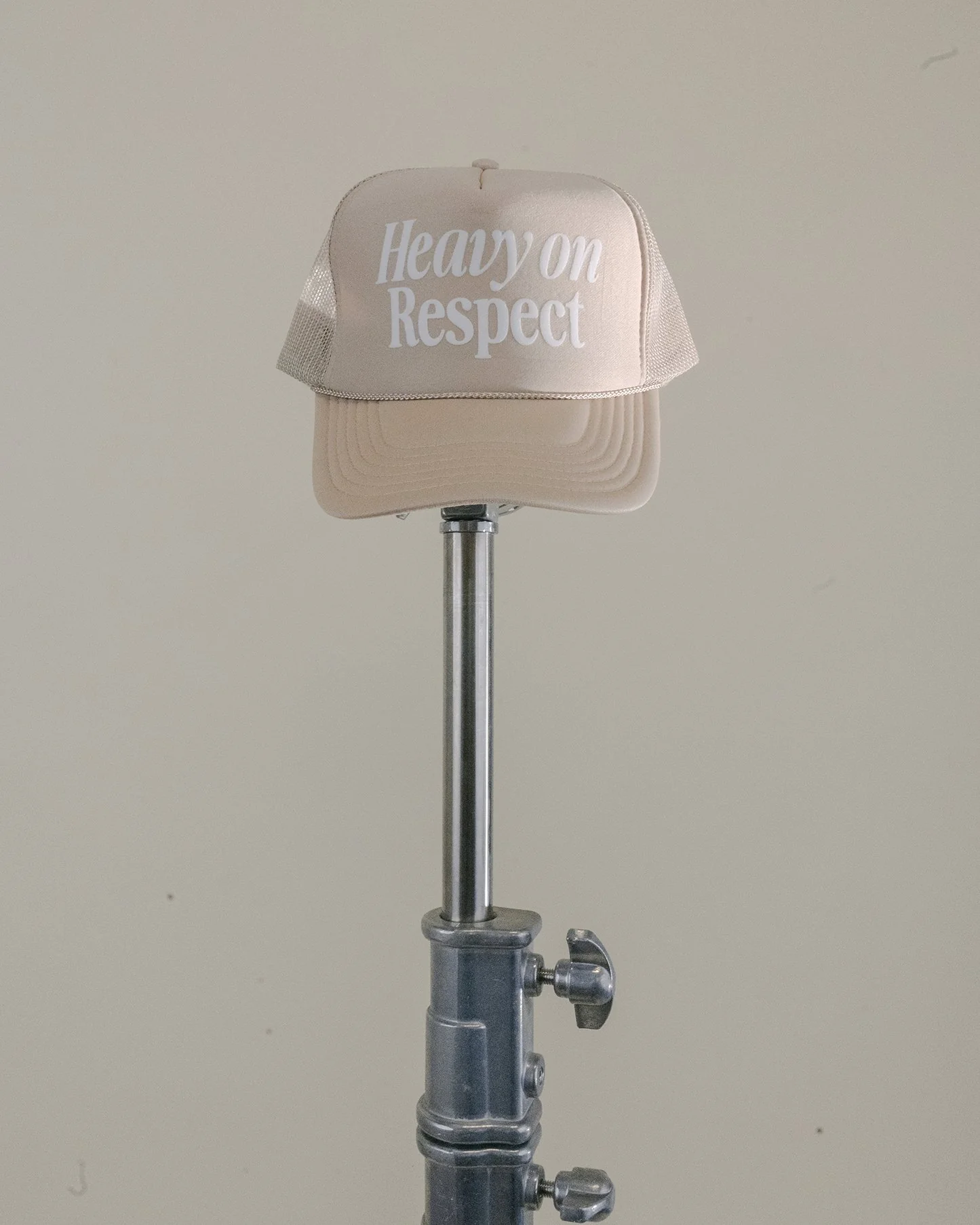 Heavy On Respect Khaki 5 Panel Trucker Hat - Image 3