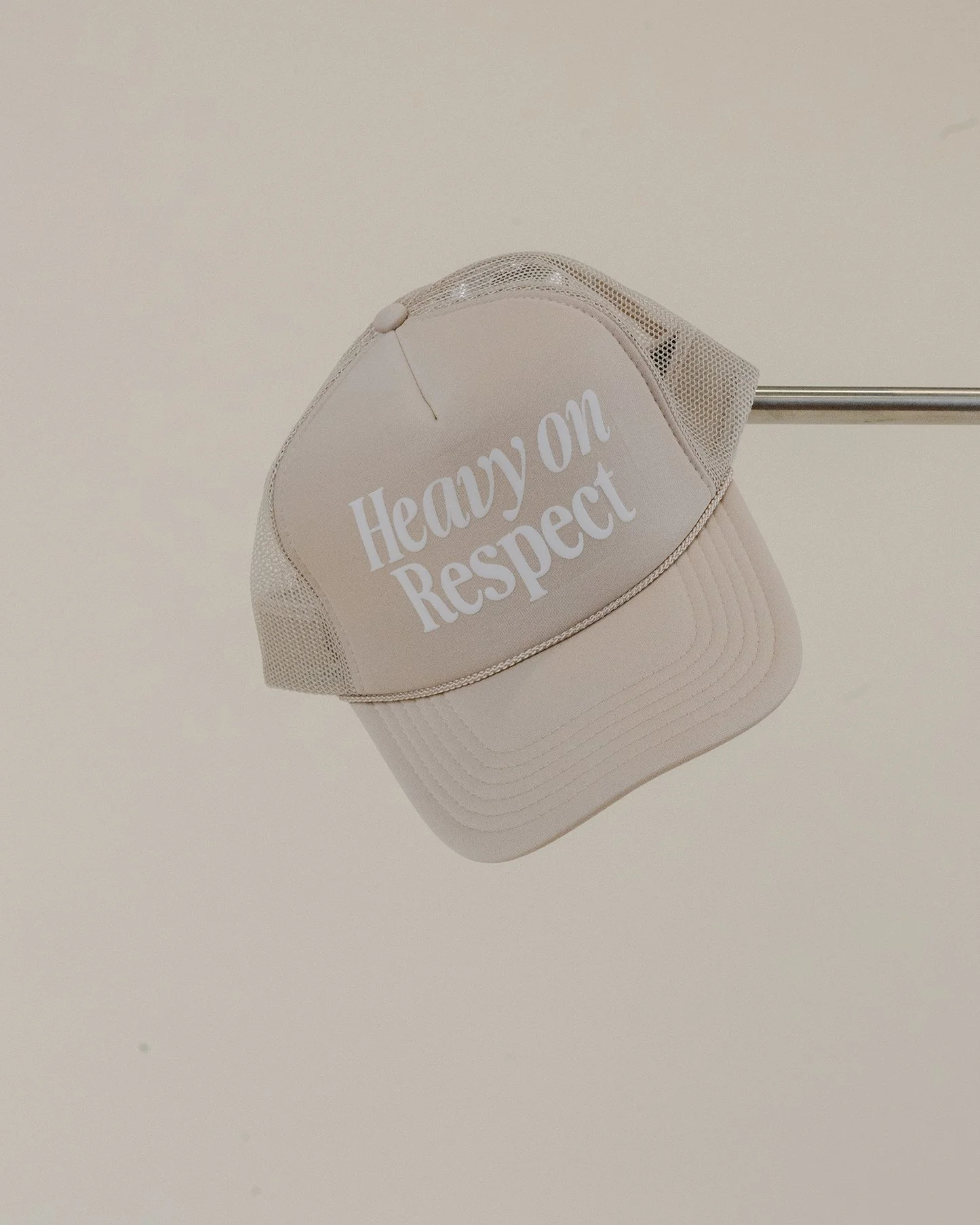 Heavy On Respect Khaki 5 Panel Trucker Hat - Image 4