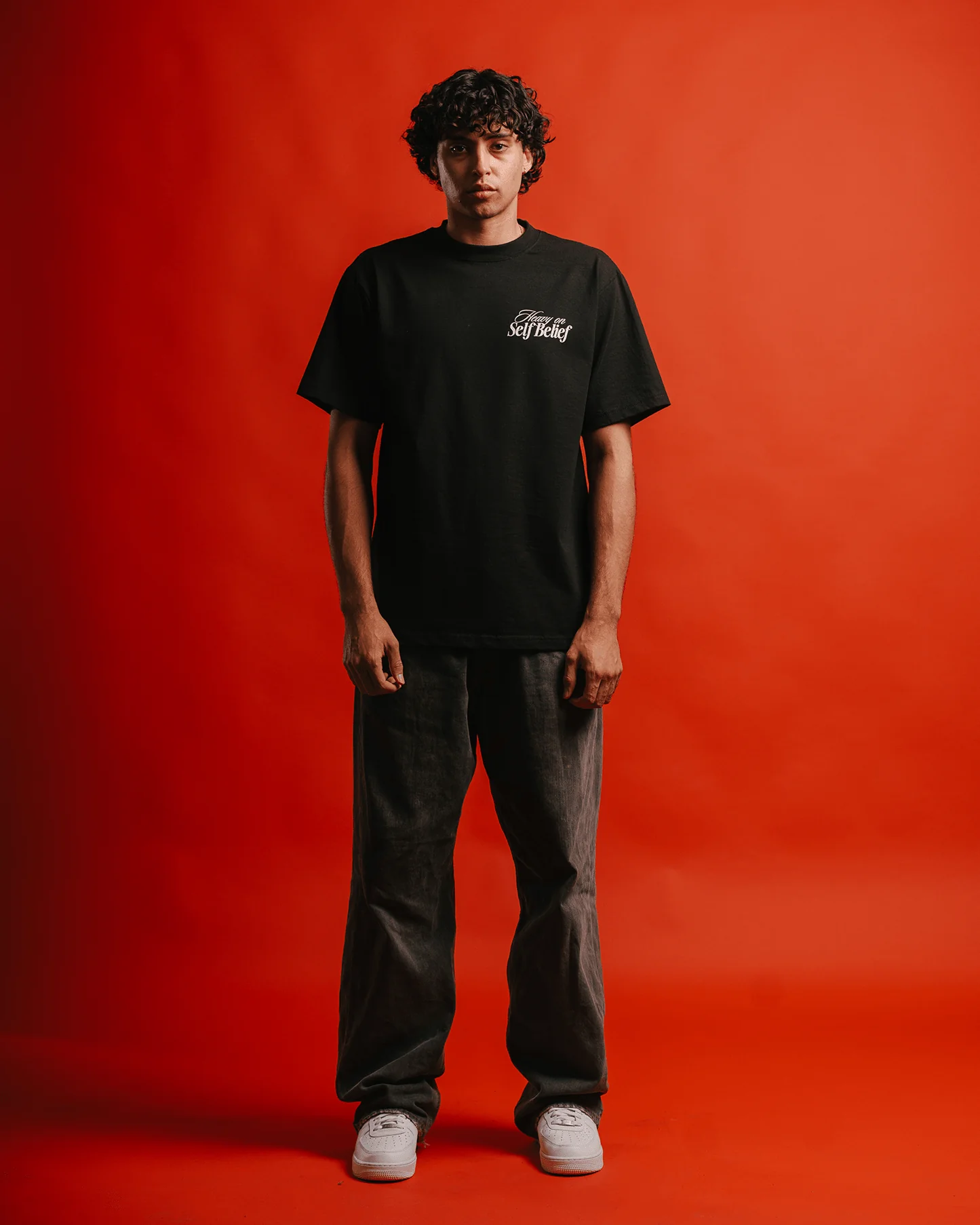 Heavy On Self Belief Black Tee - Image 3