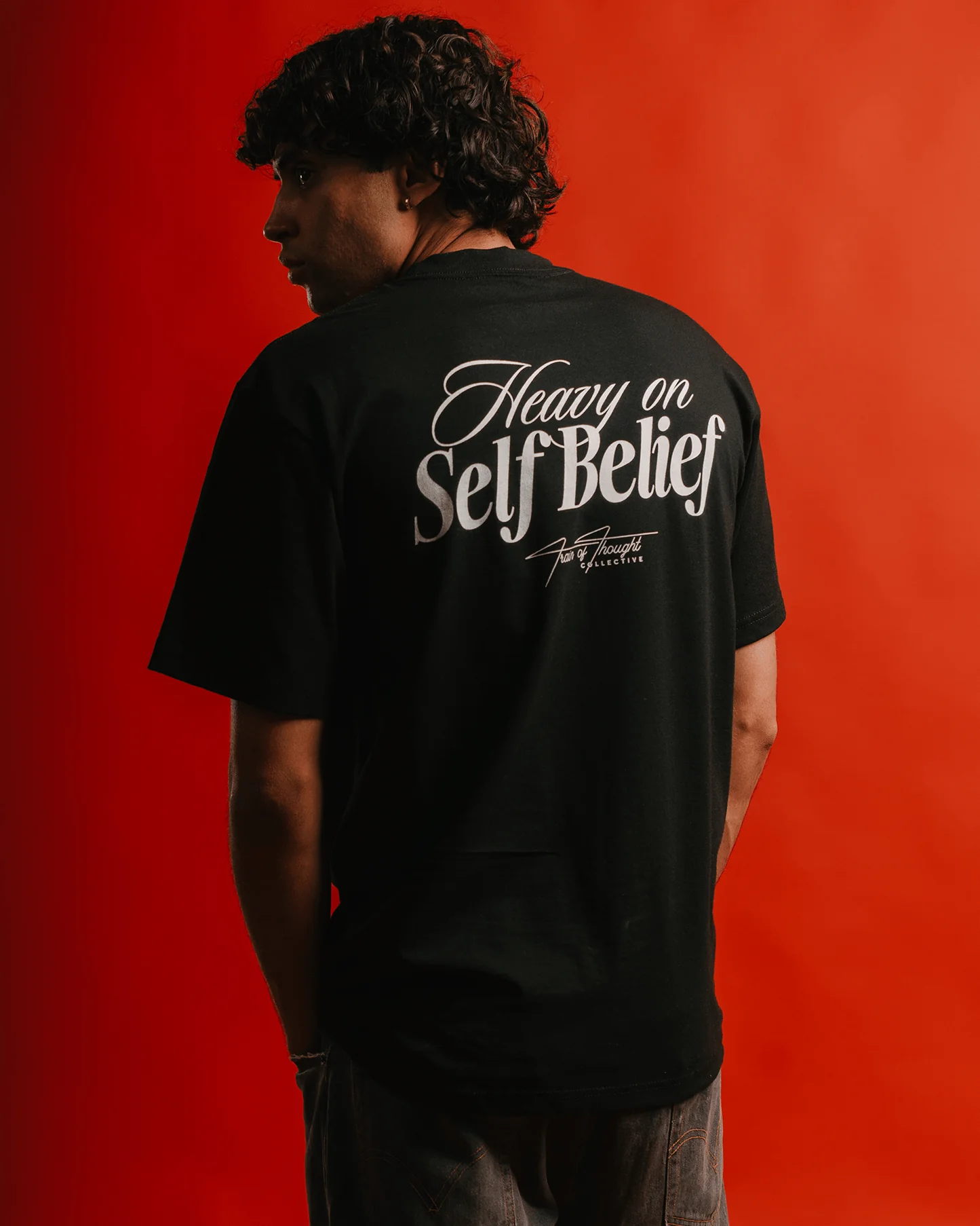 Heavy On Self Belief Black Tee - Image 5