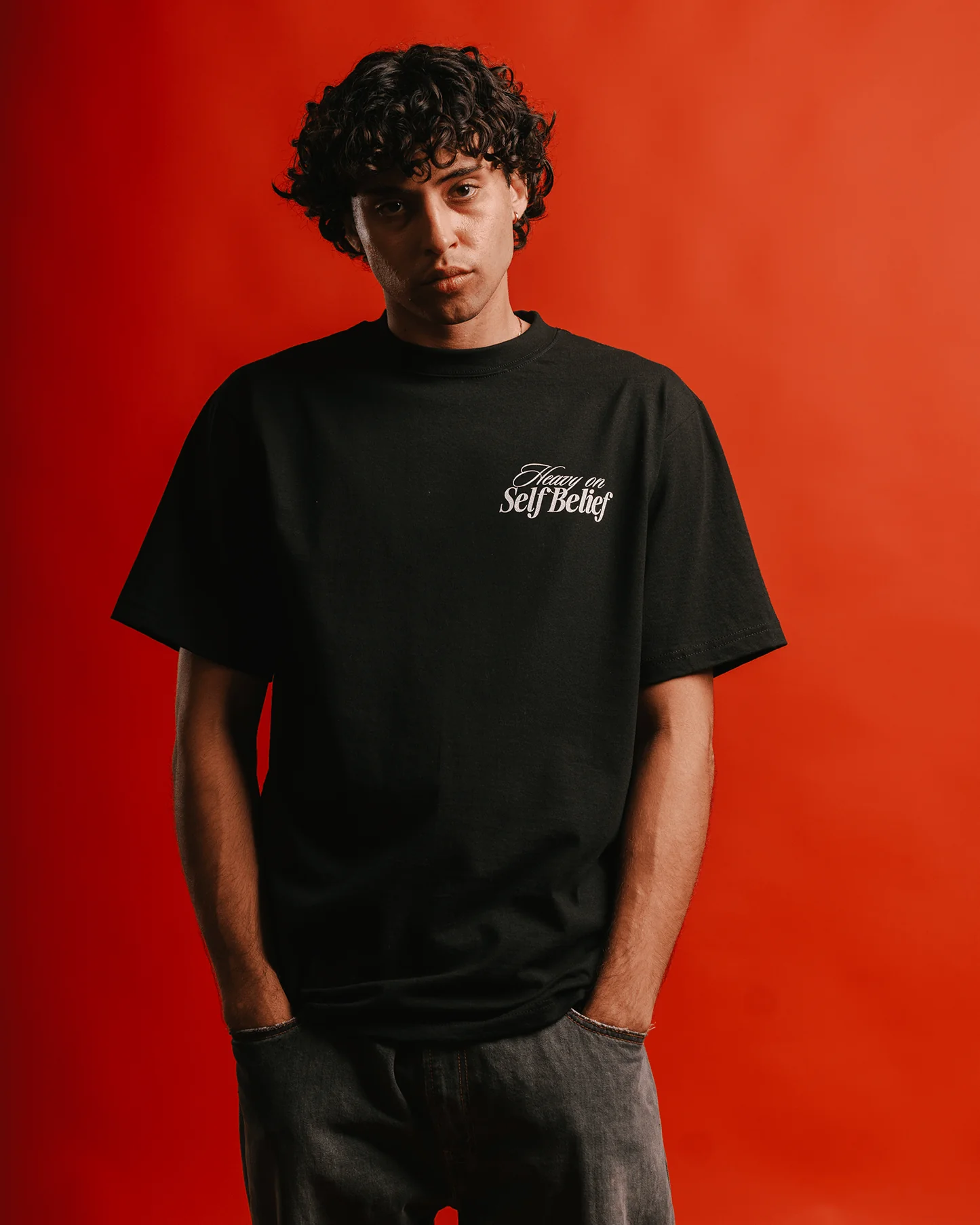 Heavy On Self Belief Black Tee - Image 6