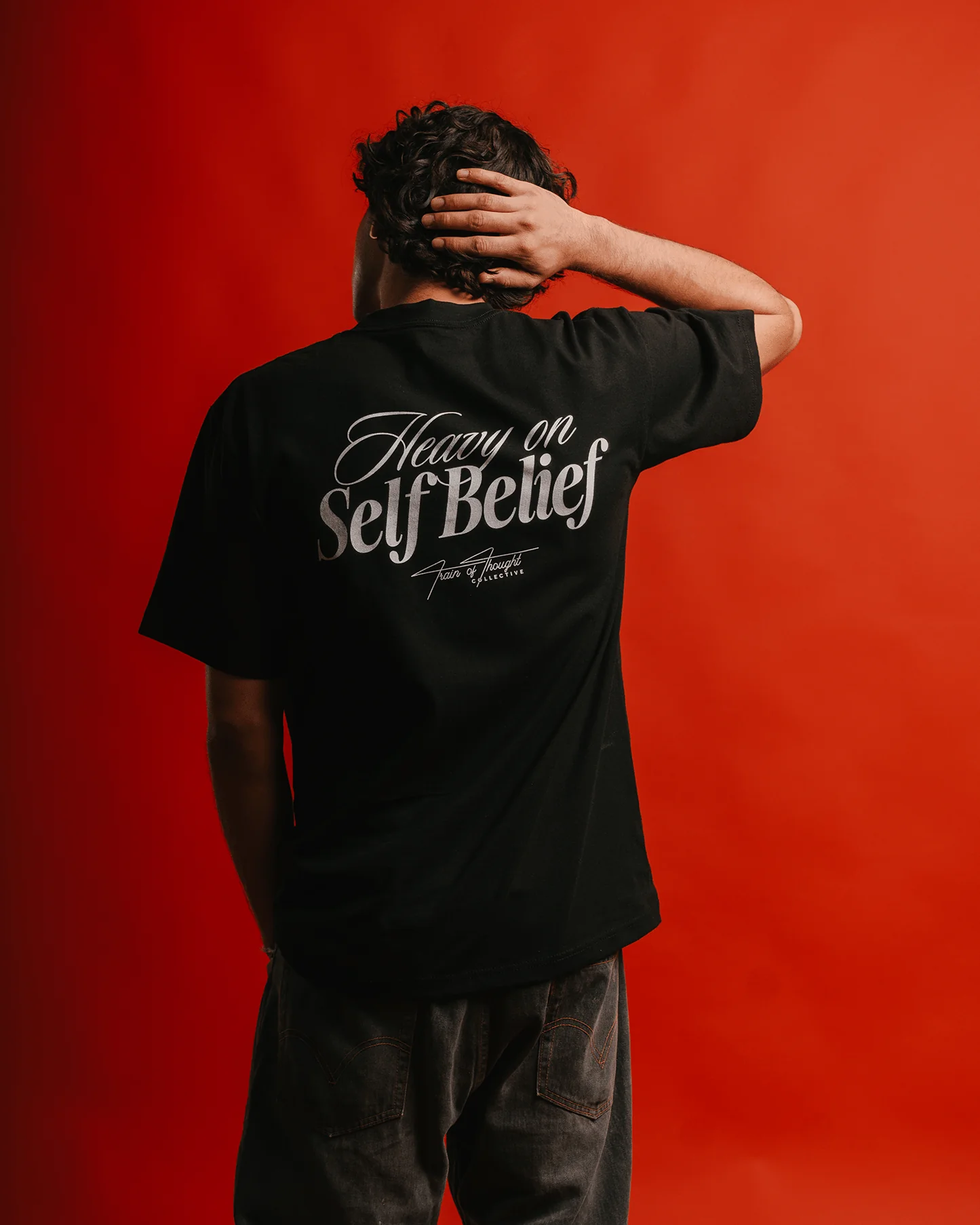 Heavy On Self Belief Black Tee - Image 7