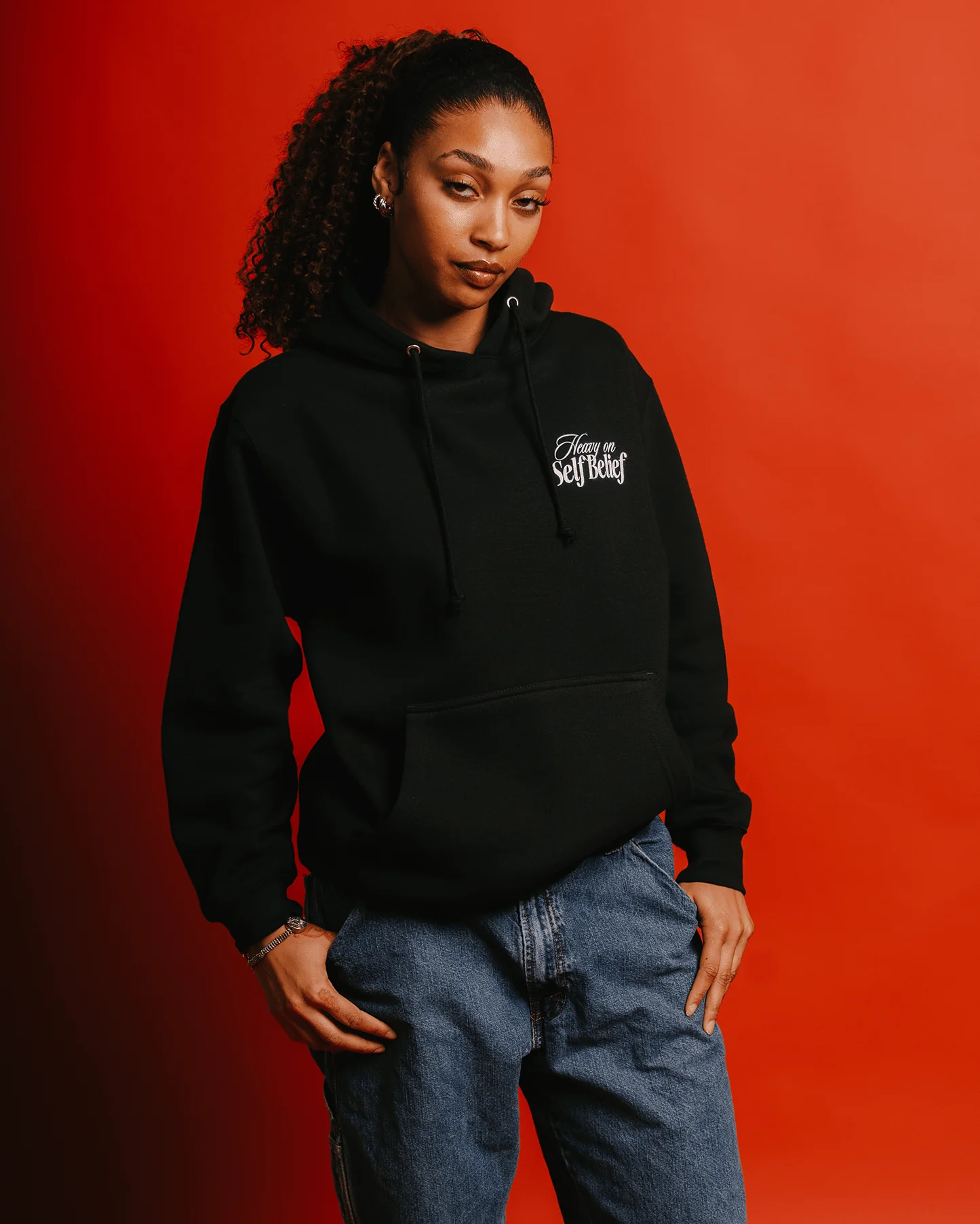 Heavy On Self Belief Black Hoodie - Image 5