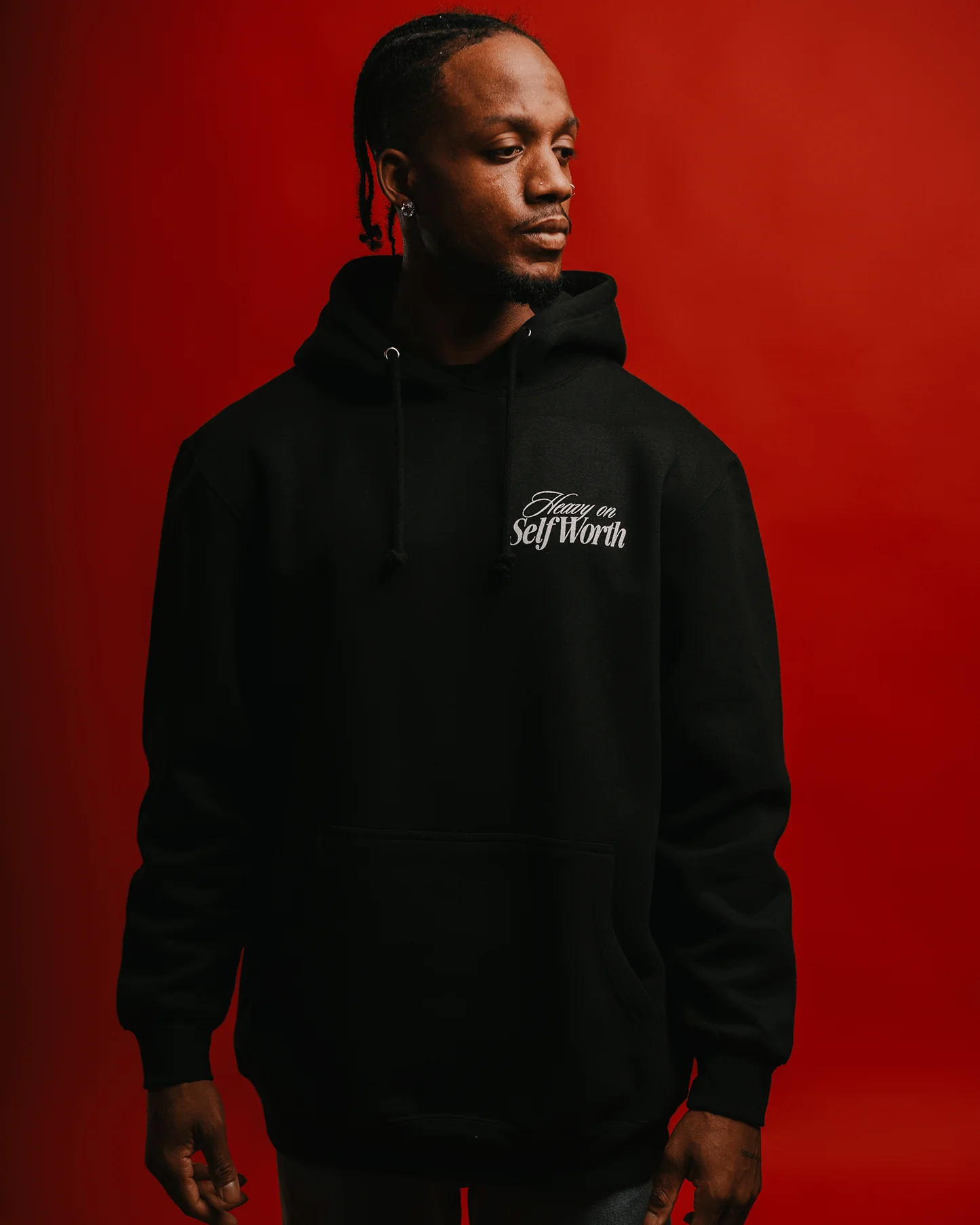 Heavy On Self Worth Black Hoodie - Image 3