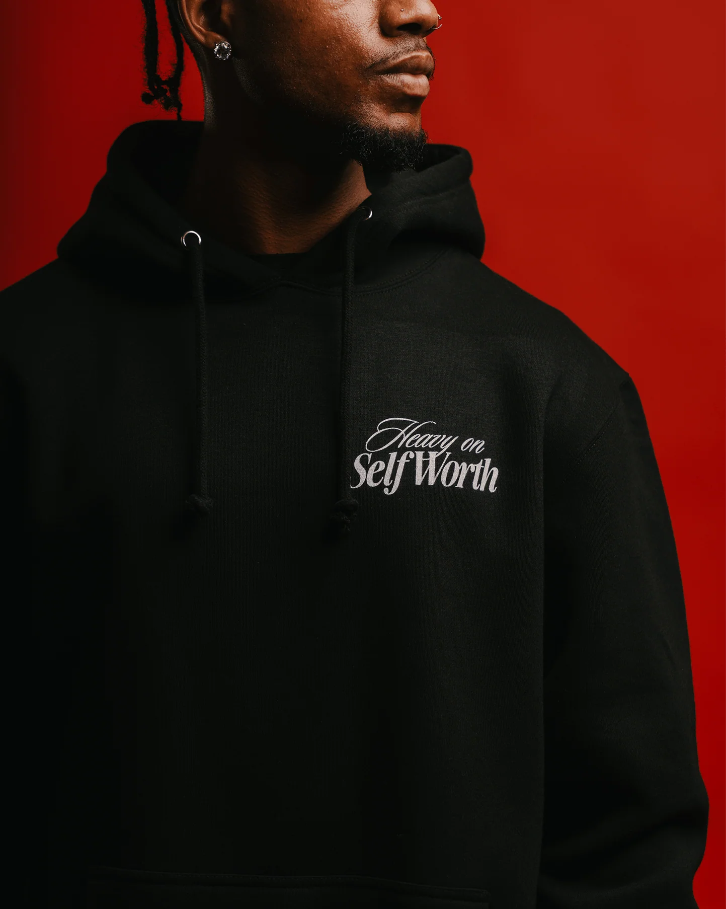 Heavy On Self Worth Black Hoodie - Image 5