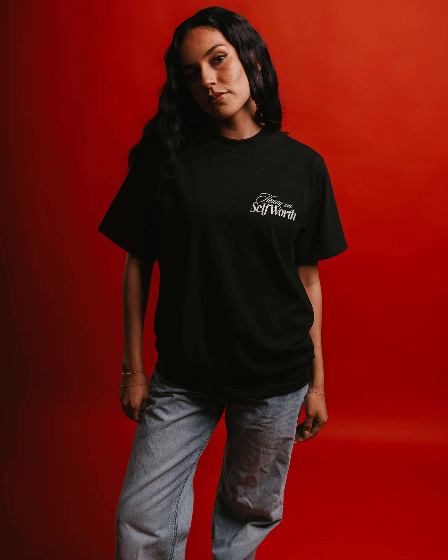 Heavy On Self Worth Black Tee - Image 5