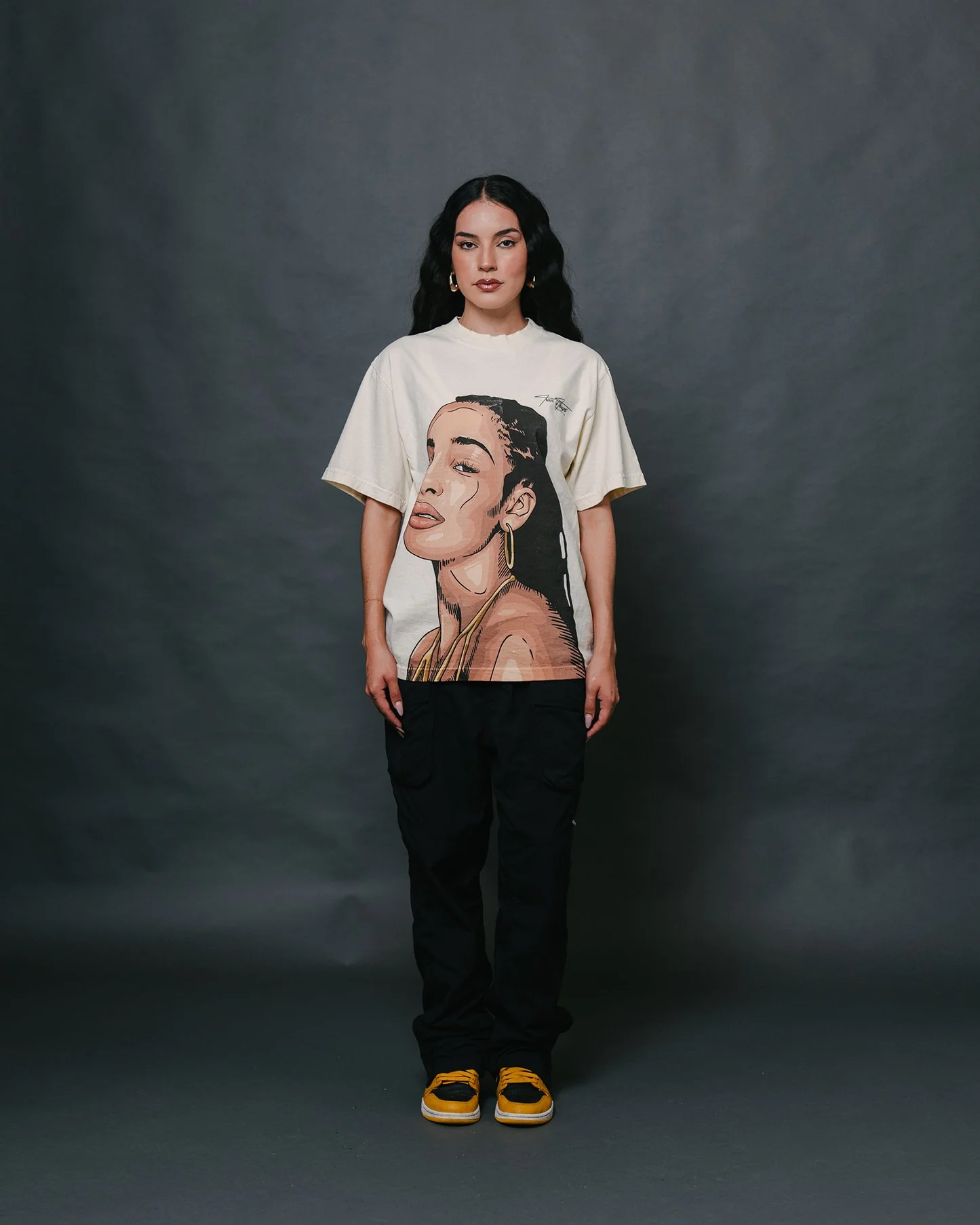 Jorja Big Face Oversized Cream Tee - Image 2