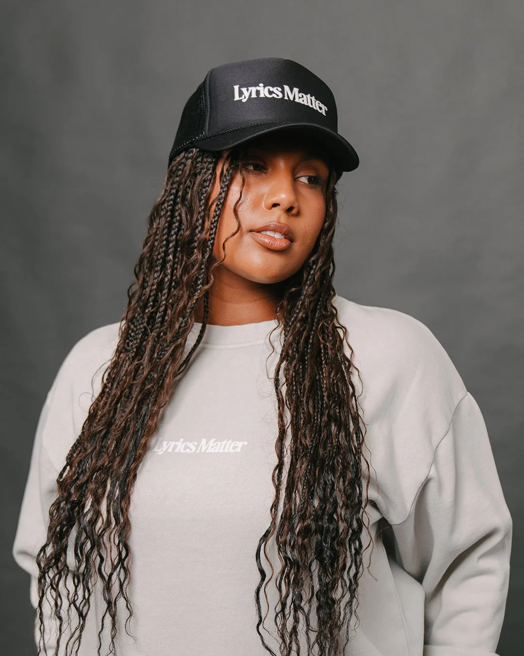 Lyrics Matter Charcoal Trucker Hat - Image 2
