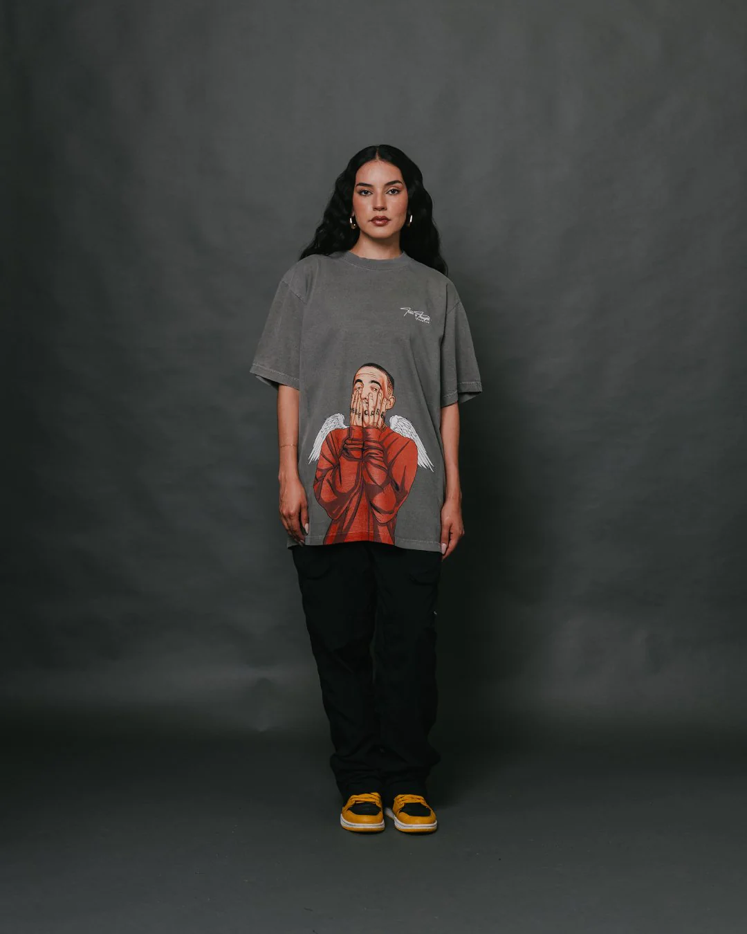 Mac Wings Oversized Garment-Dyed Big Face Cement Tee - Image 2