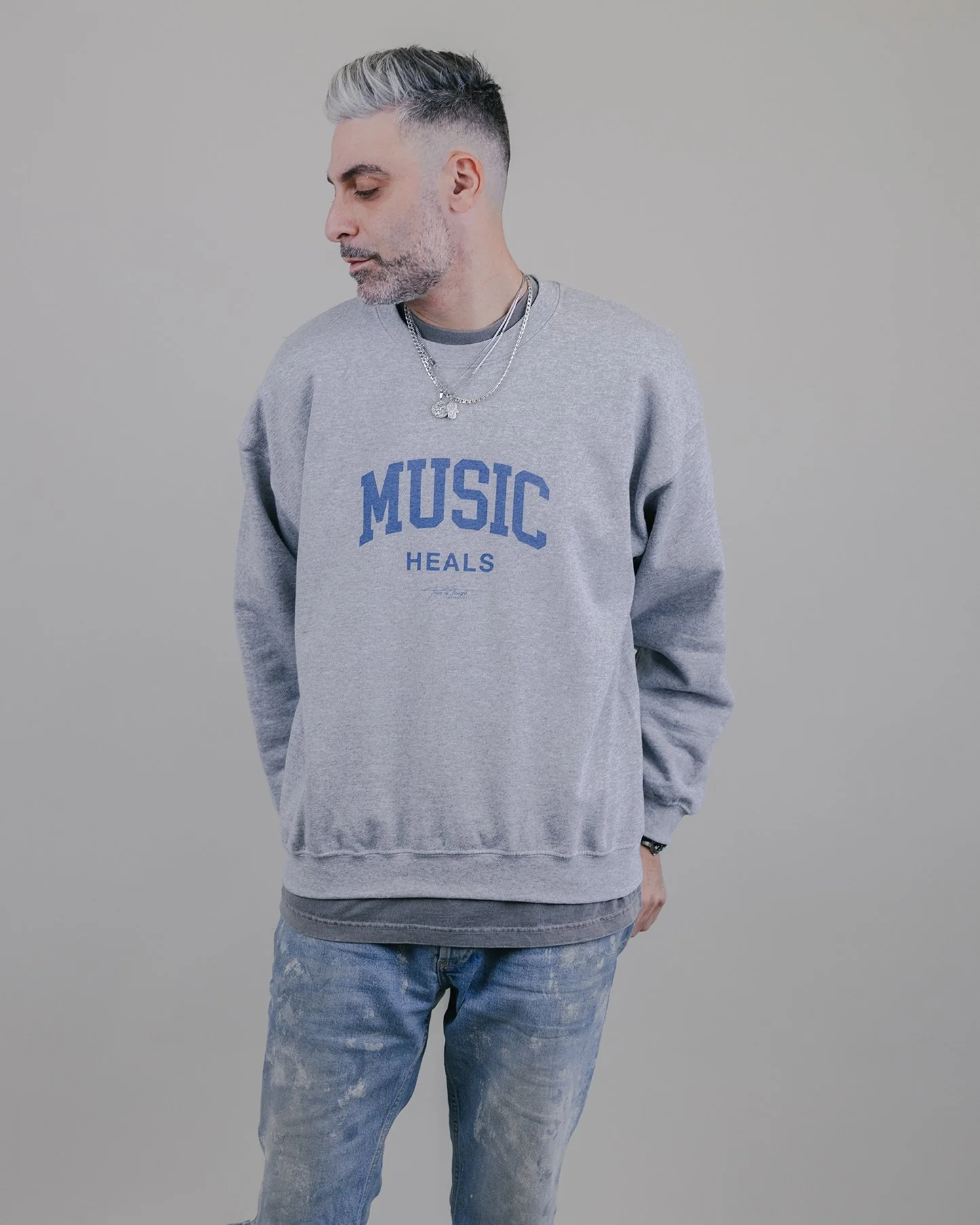 Music Heals Crewneck Grey Sweatshirt - Image 4