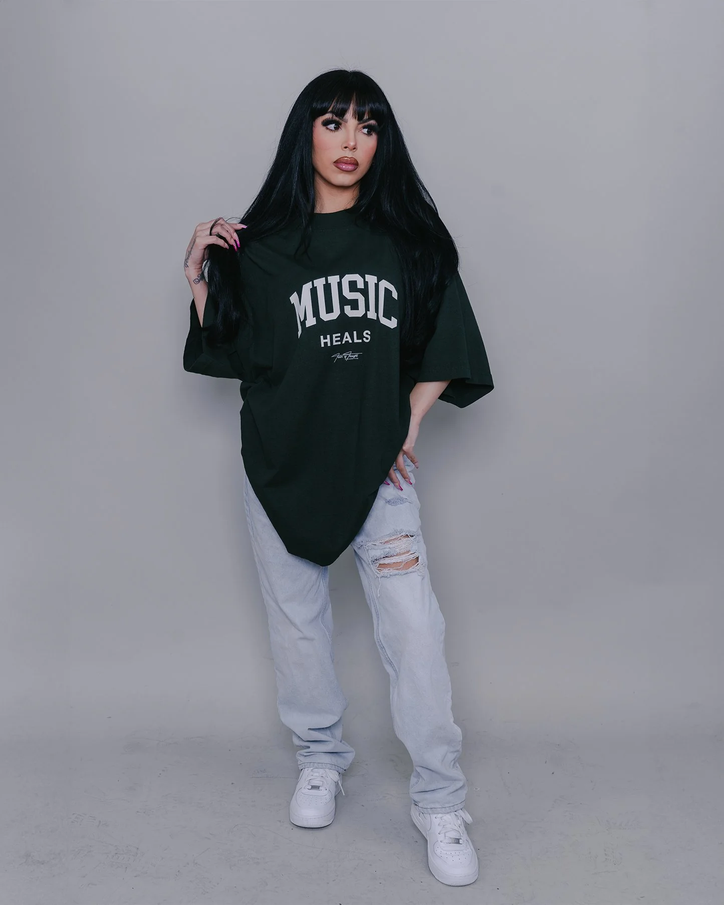 Music Heals Oversized Green Tee - Image 3