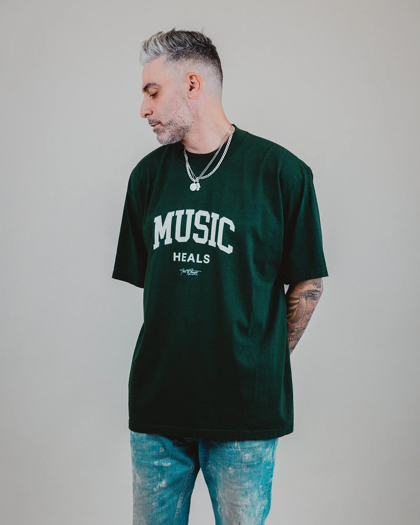 Music Heals Oversized Green Tee - Image 4