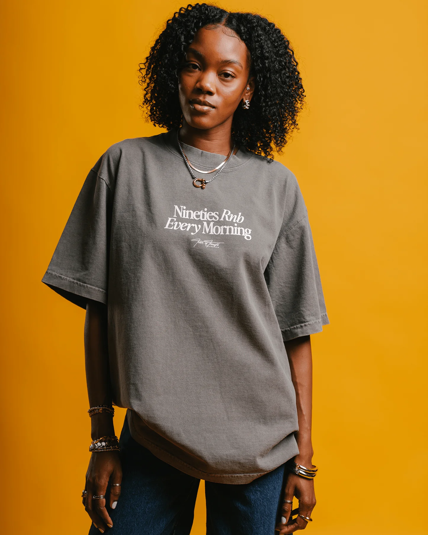 Nineties Rnb Every Morning V2 Oversized Cement Tee - Image 2