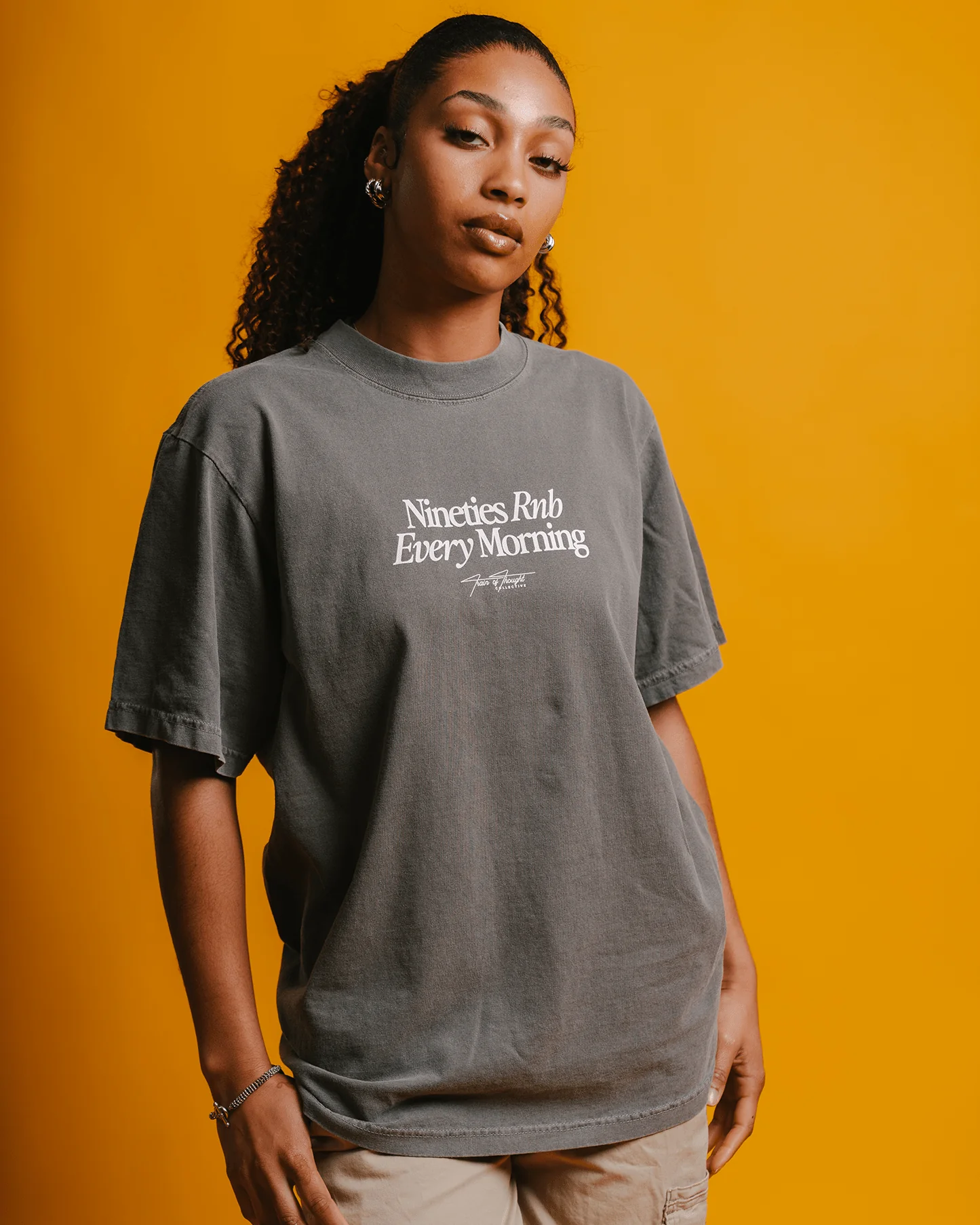 Nineties Rnb Every Morning V2 Oversized Cement Tee - Image 4