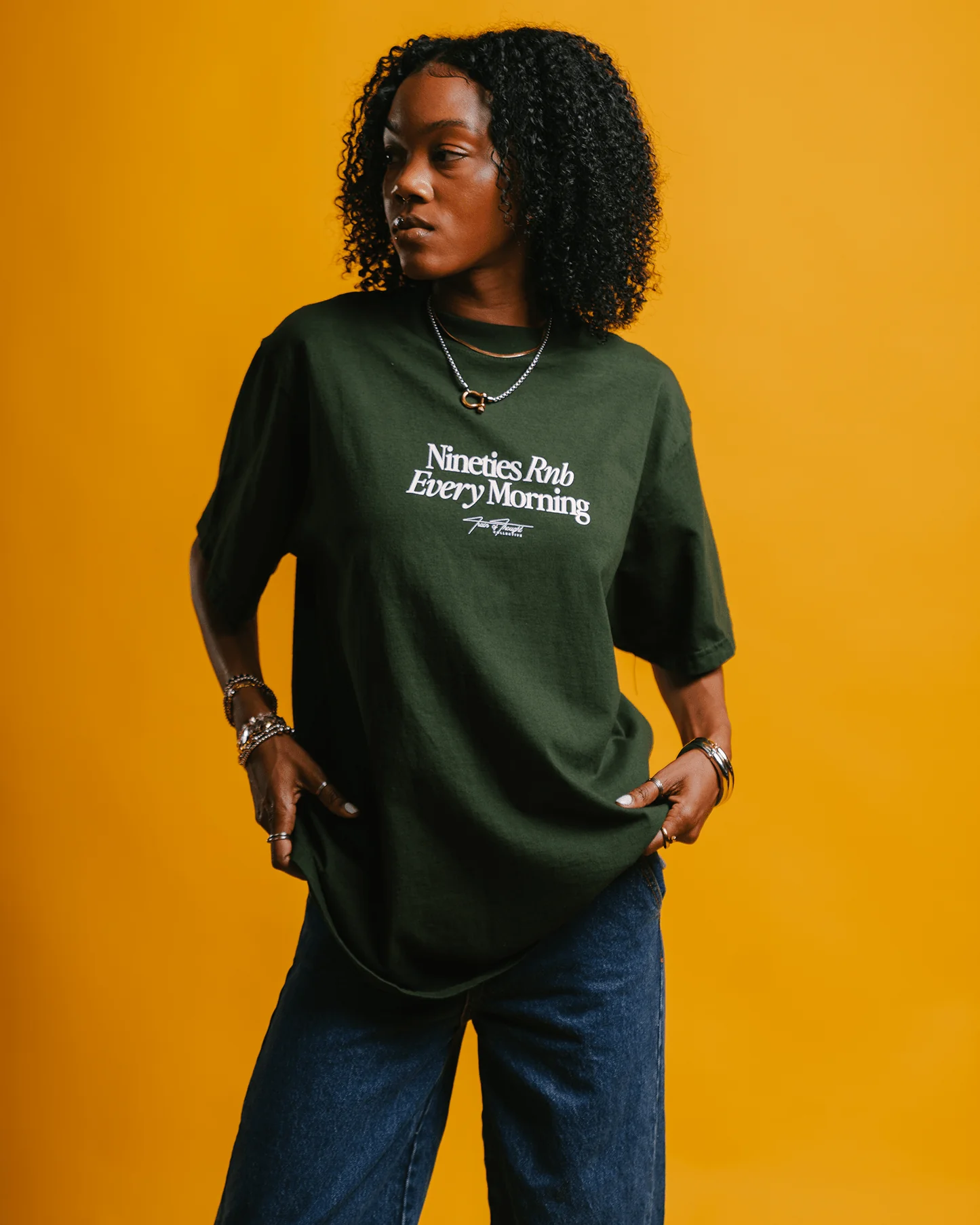 Nineties Rnb Every Morning V2 Oversized Green Tee - Image 3