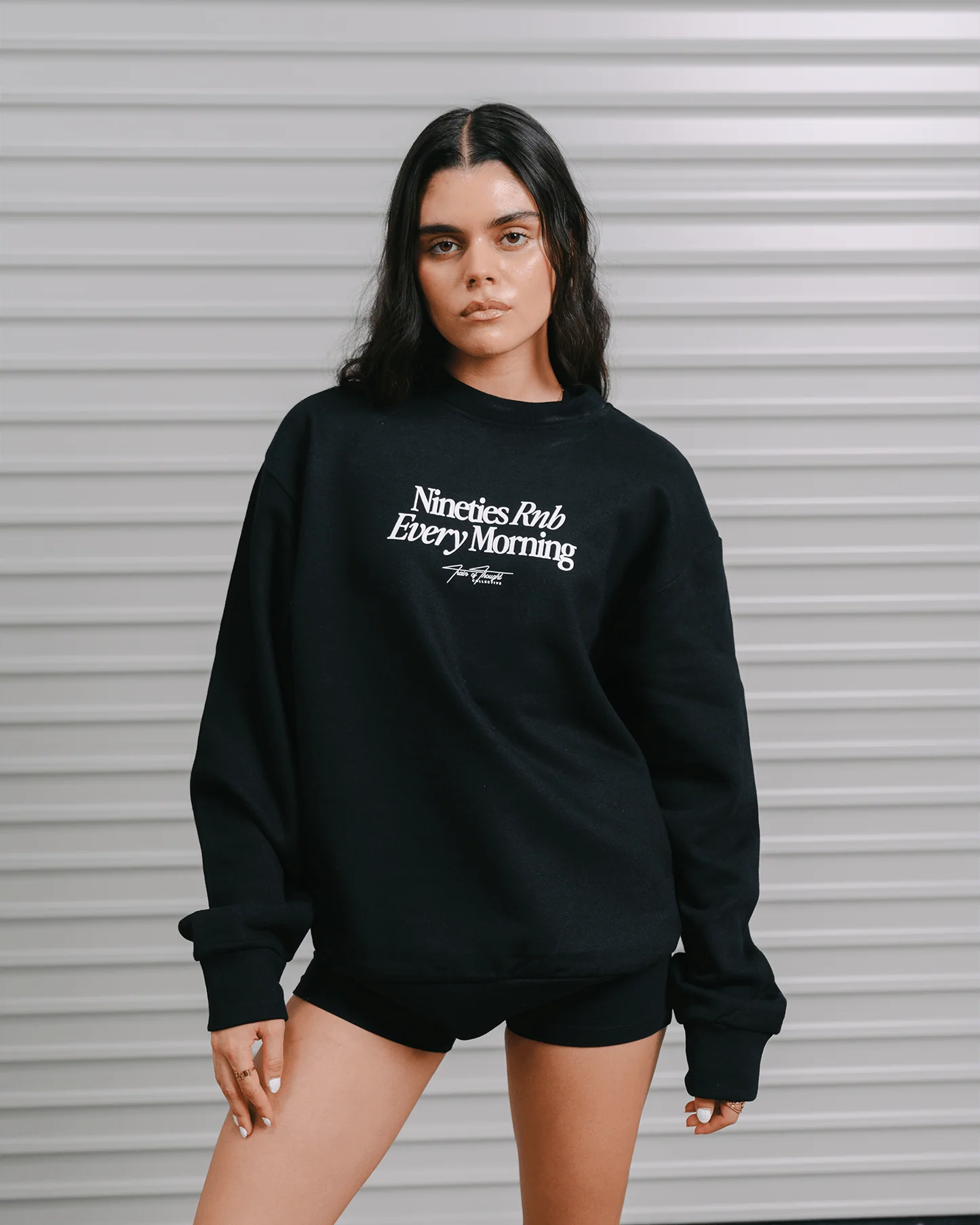 Nineties Rnb Every Morning Black Crewneck Sweatshirt - Image 2