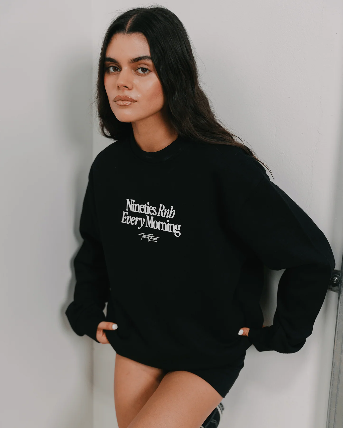 Nineties Rnb Every Morning Black Crewneck Sweatshirt - Image 3