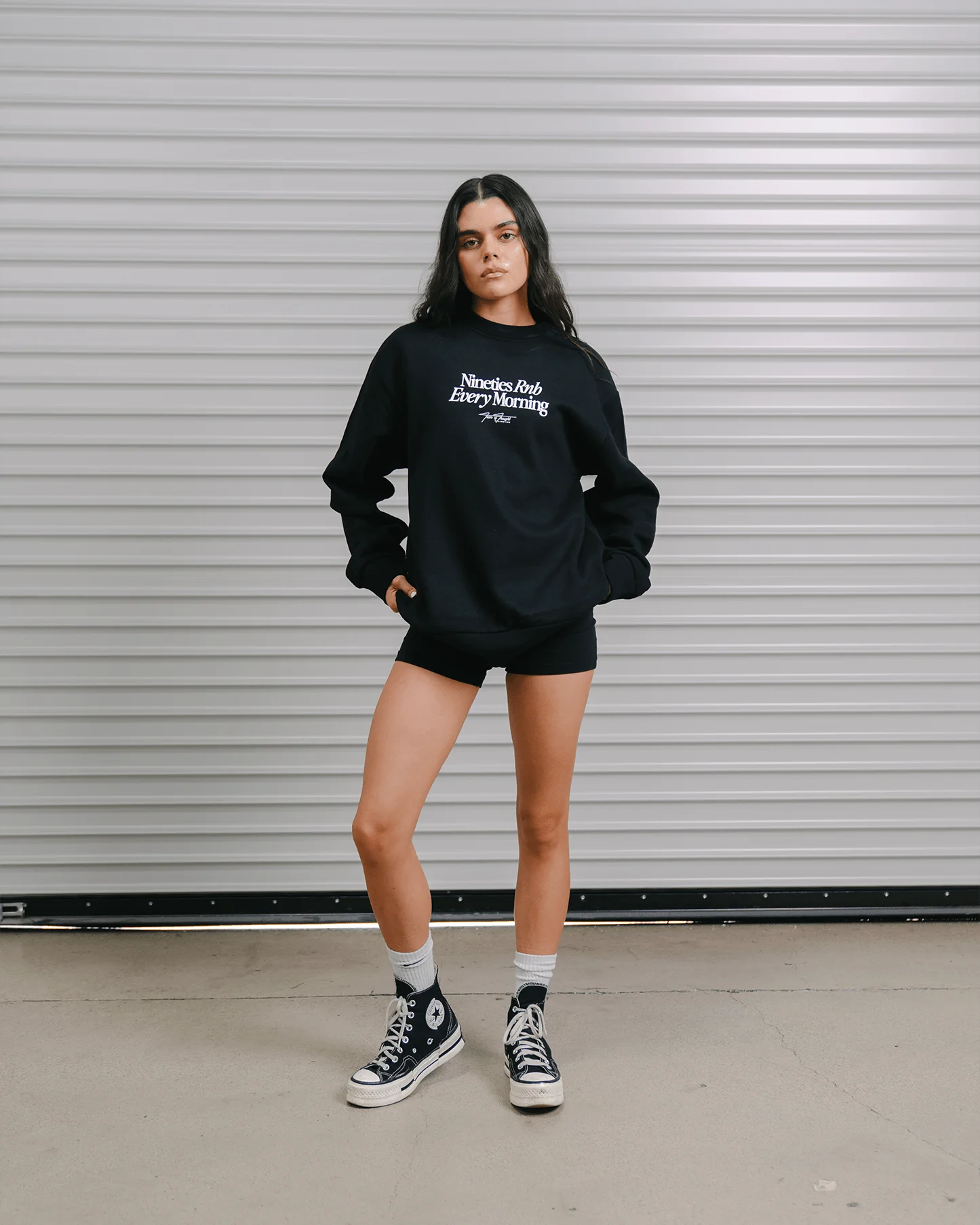 Nineties Rnb Every Morning Black Crewneck Sweatshirt - Image 4
