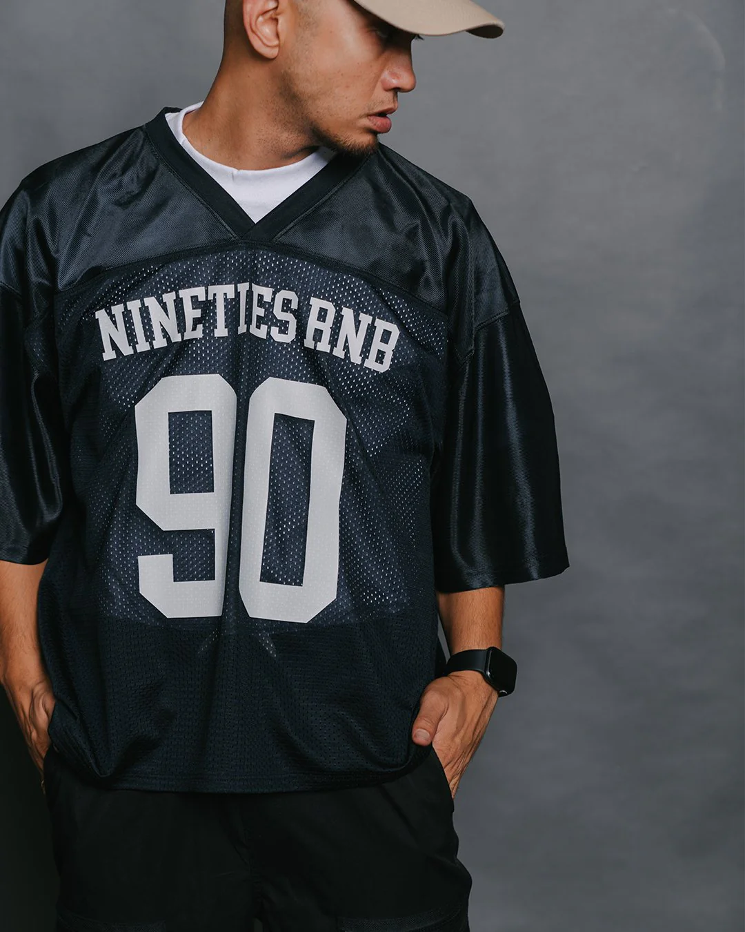 Nineties Rnb Every Morning Black Cropped Football Jersey - Image 3