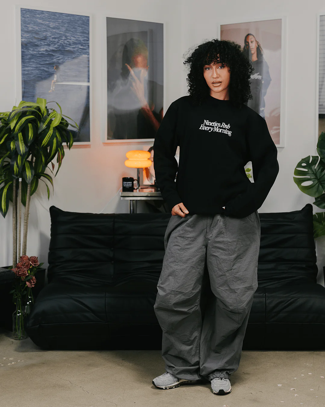 Nineties Rnb Every Morning Black Crewneck Sweatshirt (Embroidered) - Image 2