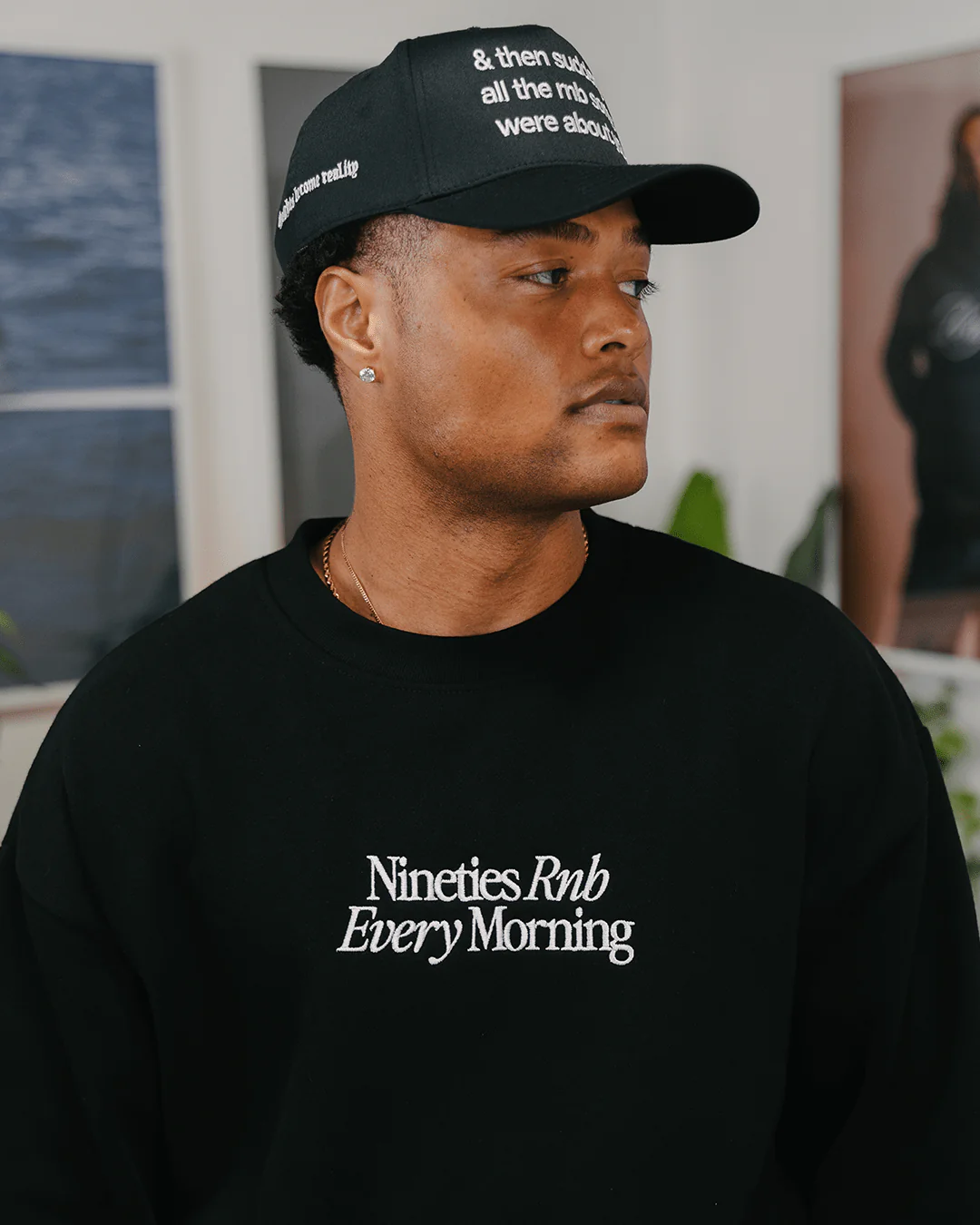Nineties Rnb Every Morning Black Crewneck Sweatshirt (Embroidered) - Image 3