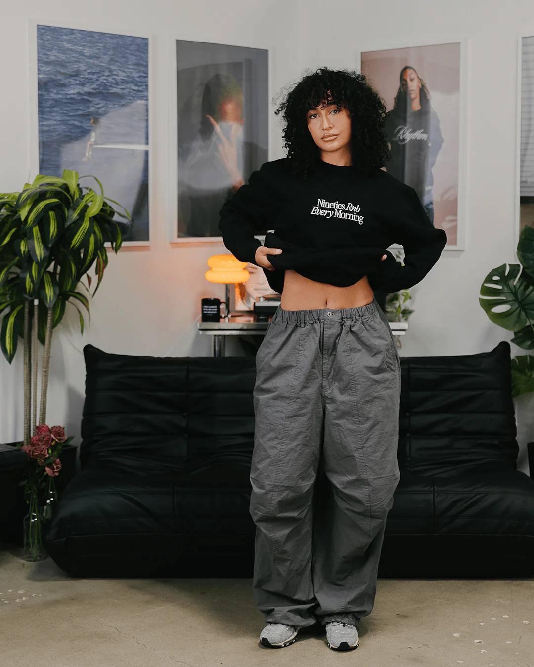 Nineties Rnb Every Morning Black Crewneck Sweatshirt (Embroidered) - Image 4