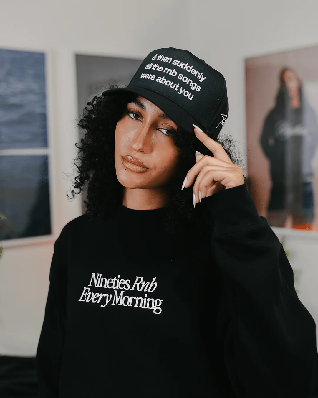 Nineties Rnb Every Morning Black Crewneck Sweatshirt (Embroidered) - Image 8