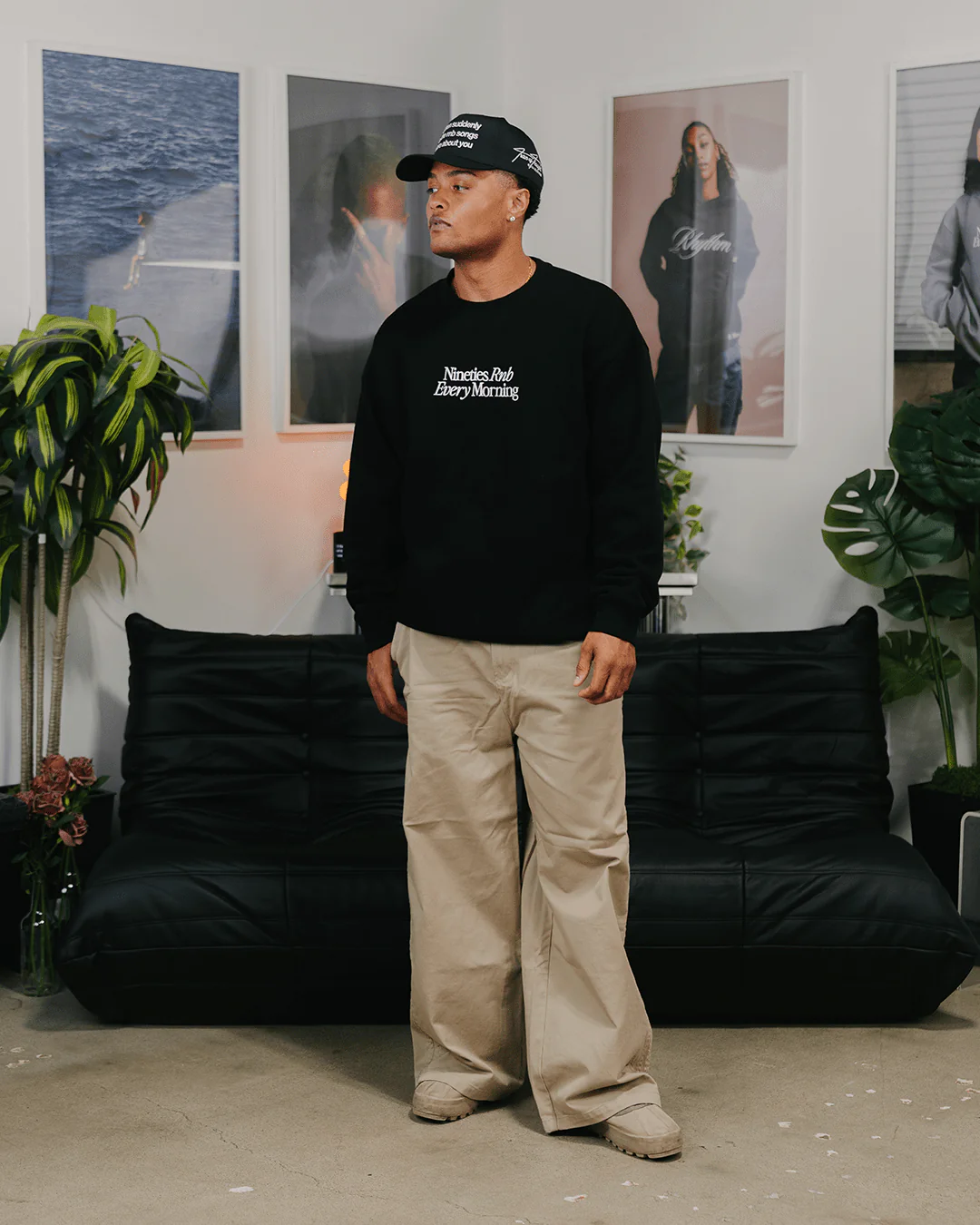 Nineties Rnb Every Morning Black Crewneck Sweatshirt (Embroidered) - Image 9