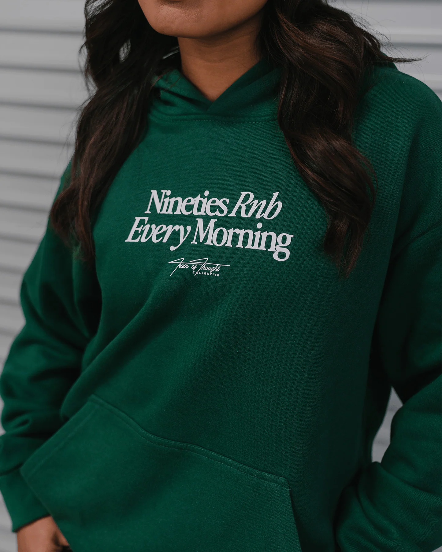 Nineties Rnb Every Morning Forest Green Hoodie - Image 2